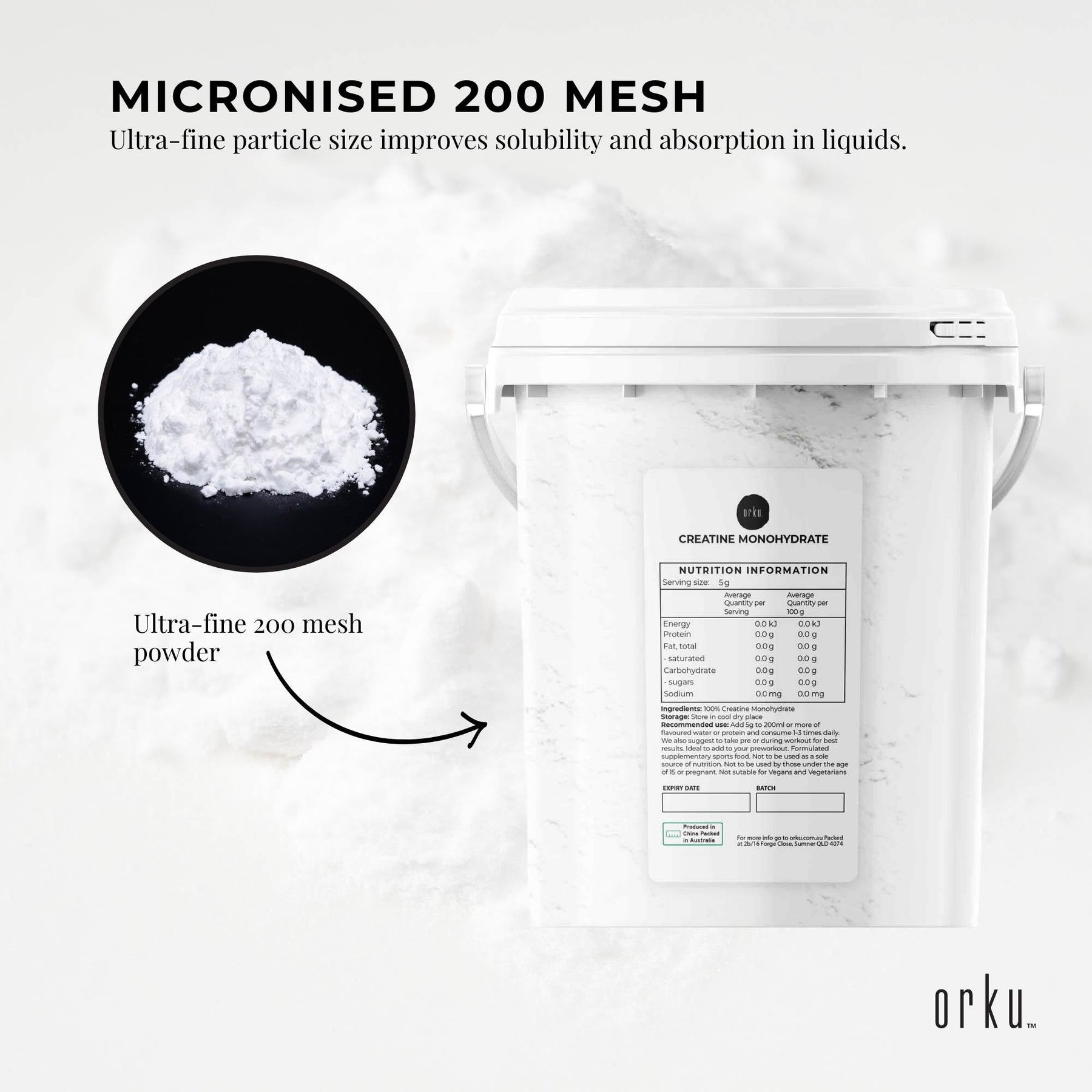 Orku Creatine Monohydrate Powder 800g – 200 Mesh Micronised | 99.9% Purity - SuperSaverAU - view 4