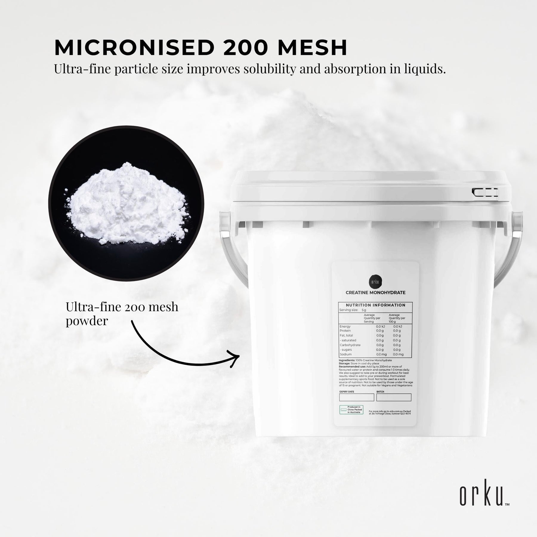 Orku Creatine Monohydrate Powder Tub – 3Kg | 200 Mesh Micronised | 99.9% Purity - SuperSaverAU - view 4