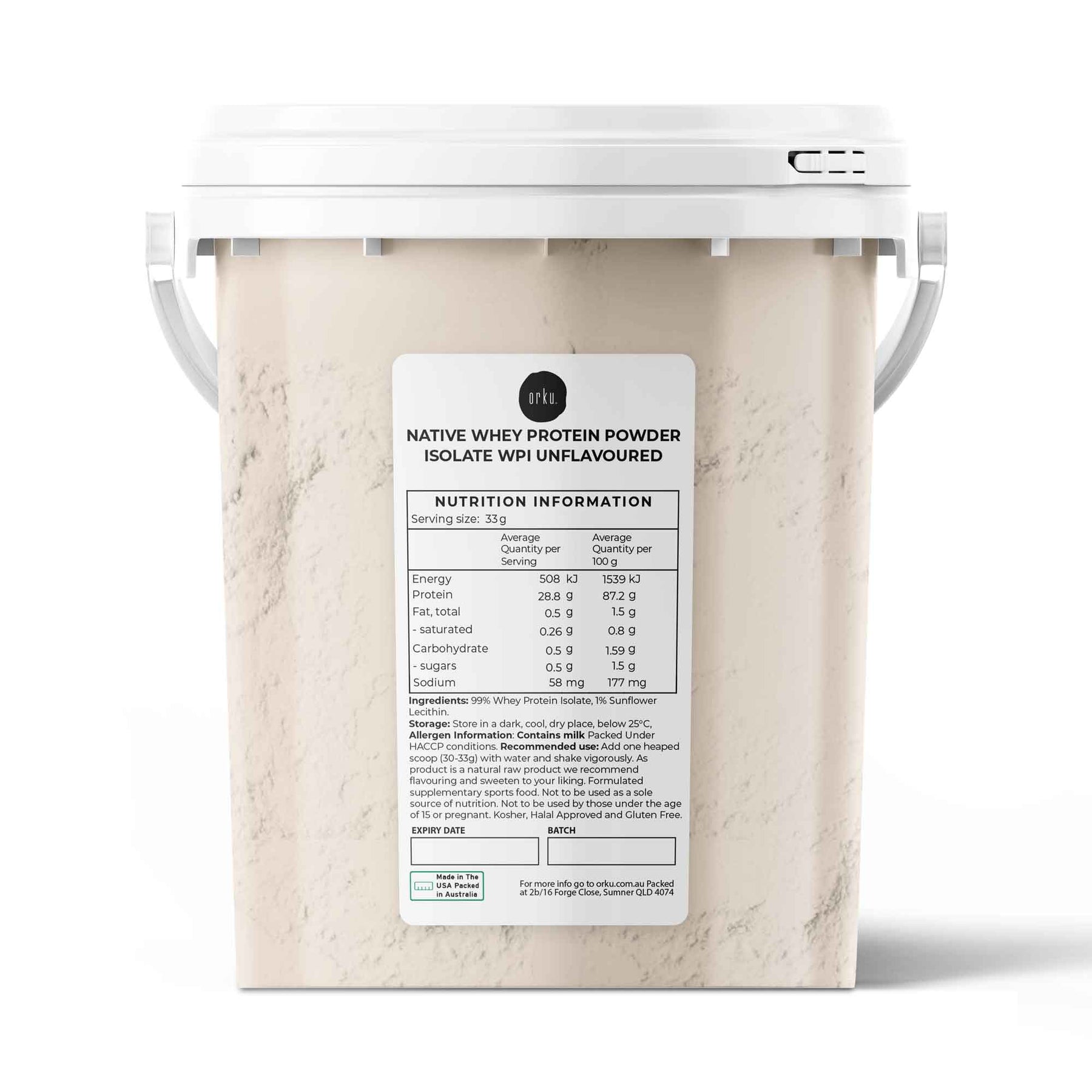 Orku 500g Native Whey Protein Isolate Powder - Unflavoured WPI Bucket - SuperSaverAU - view 1