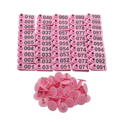 Pink Numbered Mini Ear Tag Set 1-100, 5x2cm for Cattle, Sheep, Pig, Livestock - SuperSaverAU - view 1