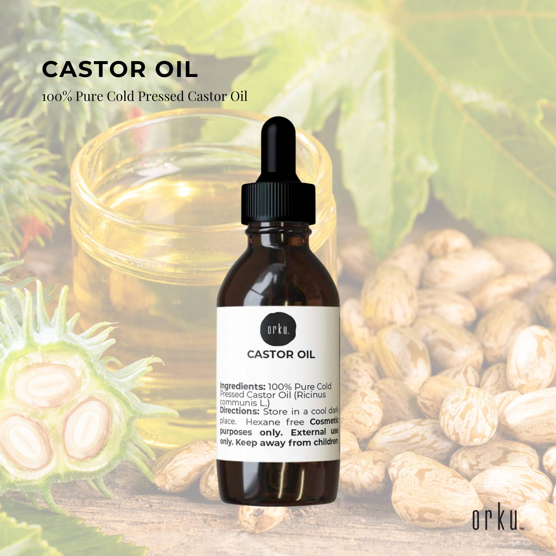 Orku Hexane Free Cold Pressed Virgin Castor Oil 25ml with Dropper - SuperSaverAU - view 2