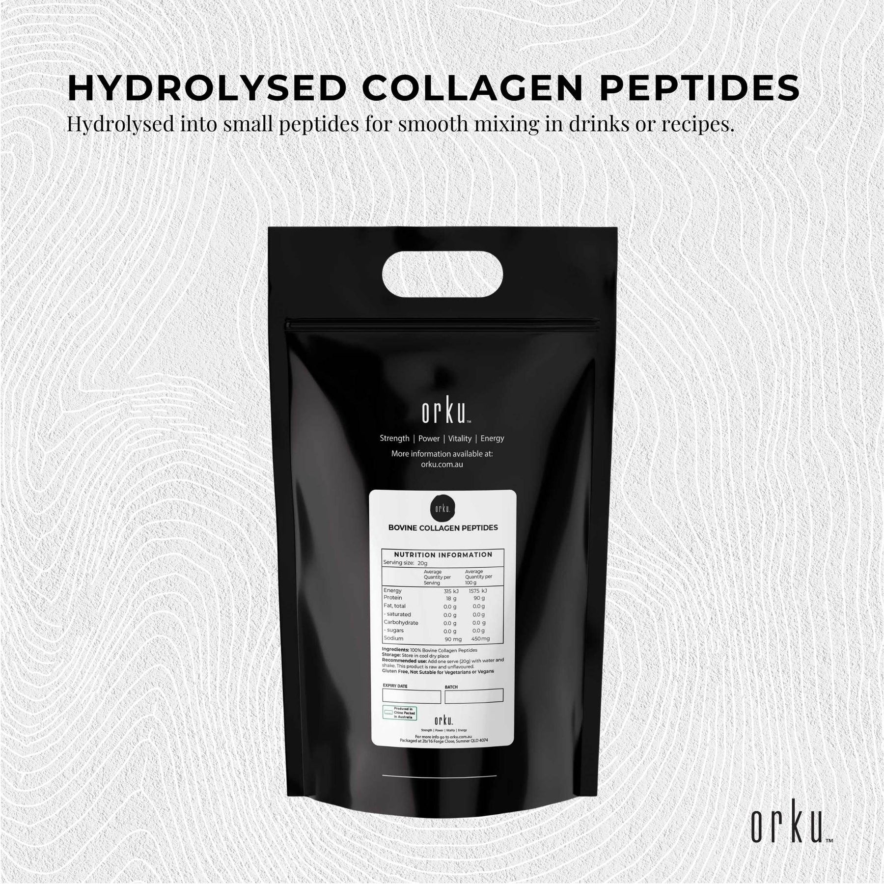 Orku 20Kg Bovine Collagen Hydrolysate Protein Peptide Supplement Unflavoured