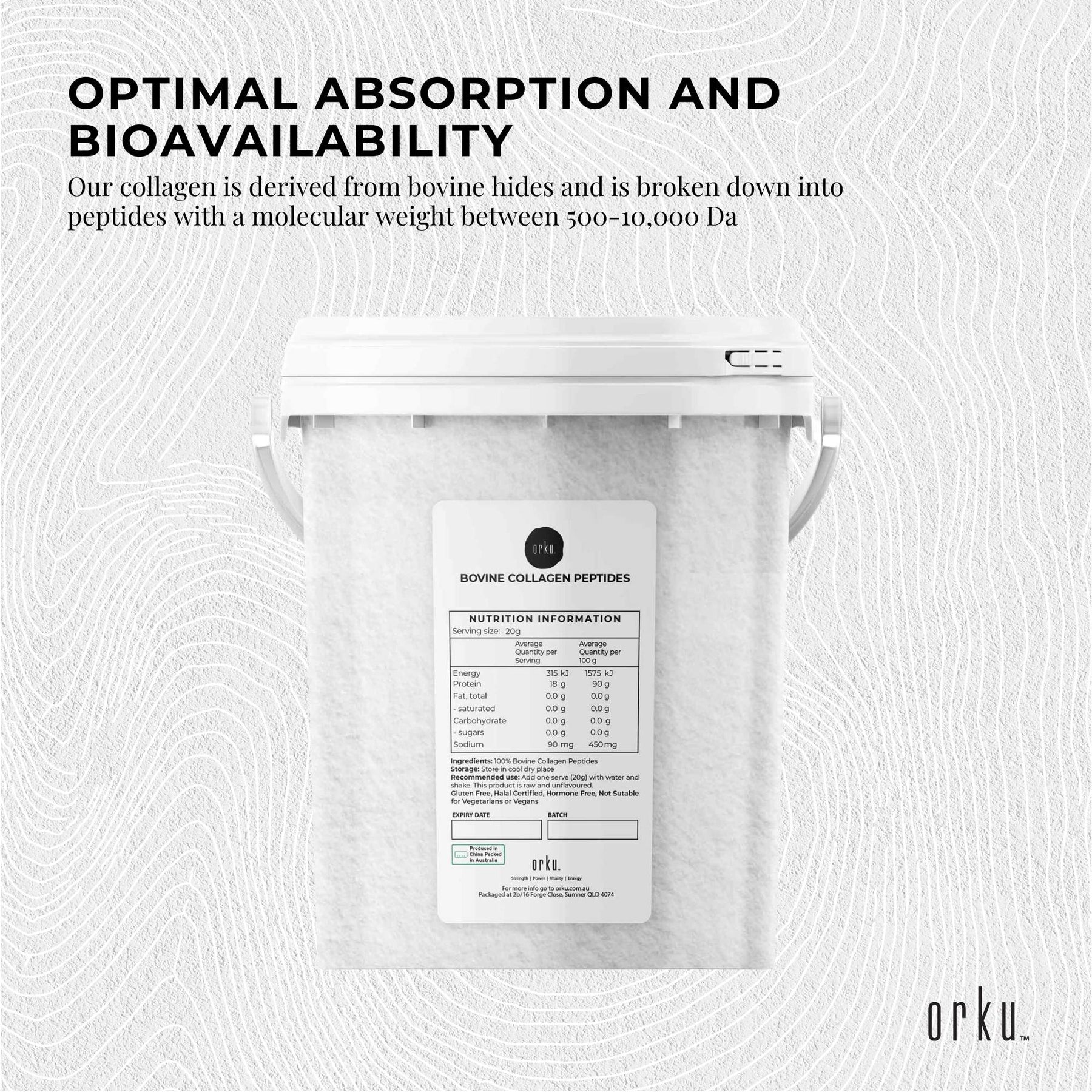 Orku Bovine Collagen Powder 600g - Hydrolysed Peptides, Dairy & Gluten Free - SuperSaverAU - view 1