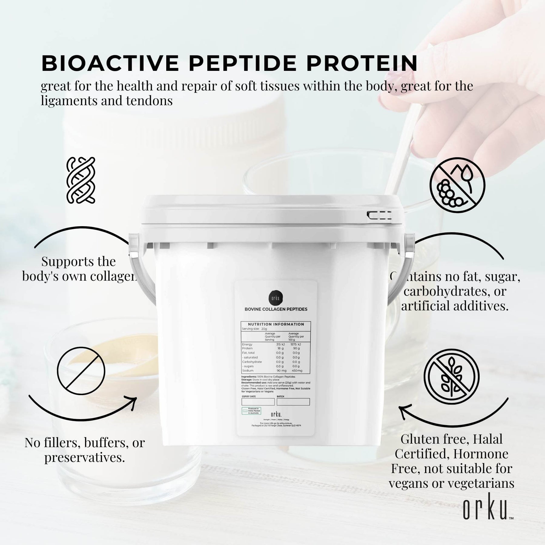Orku Bovine Collagen Powder 2.5Kg - Hydrolysed Protein for Joints & Skin - SuperSaverAU - view 3