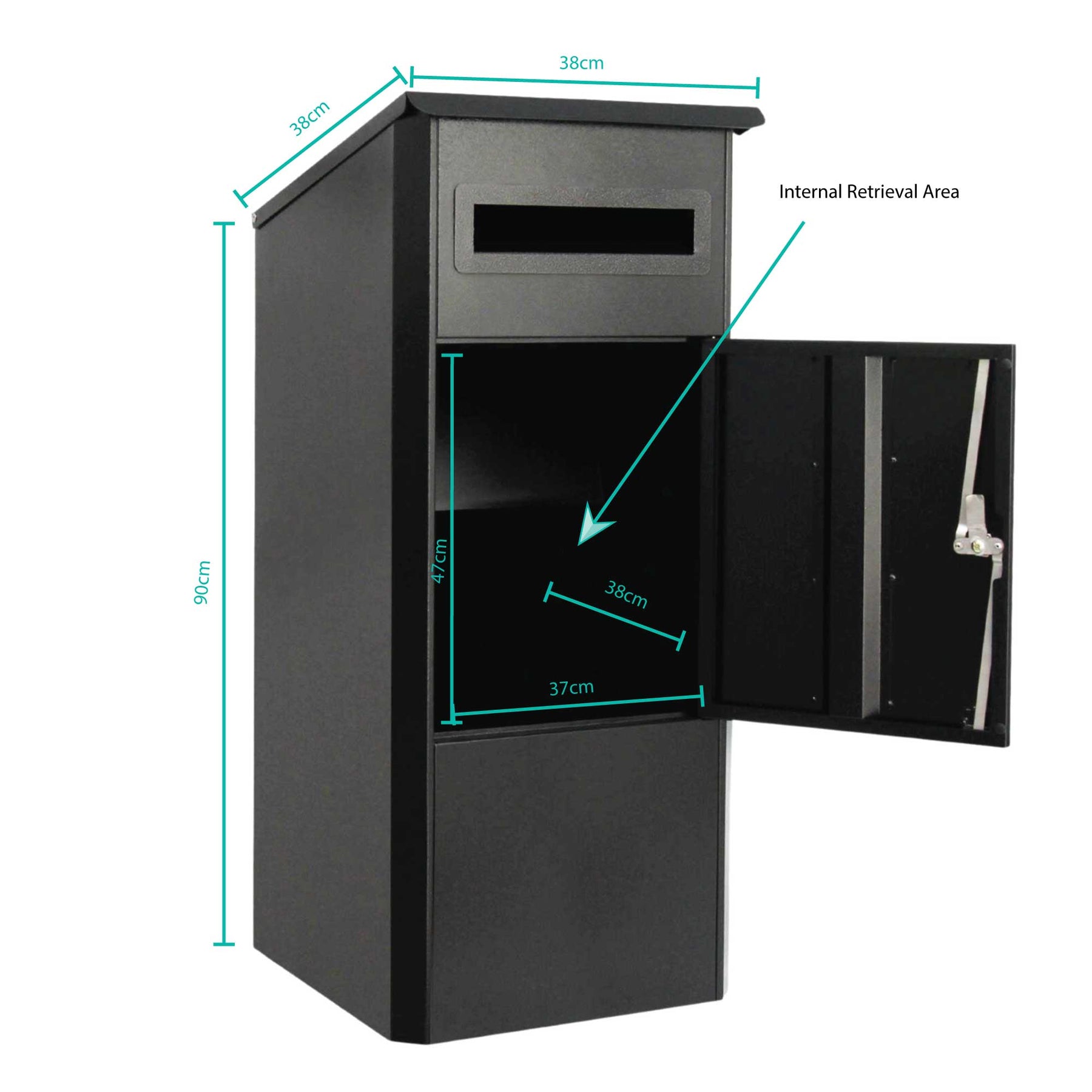 Lockable Parcel Delivery Box - Secure Home Package Locker 38x38x90cm Black - SuperSaverAU - view 4