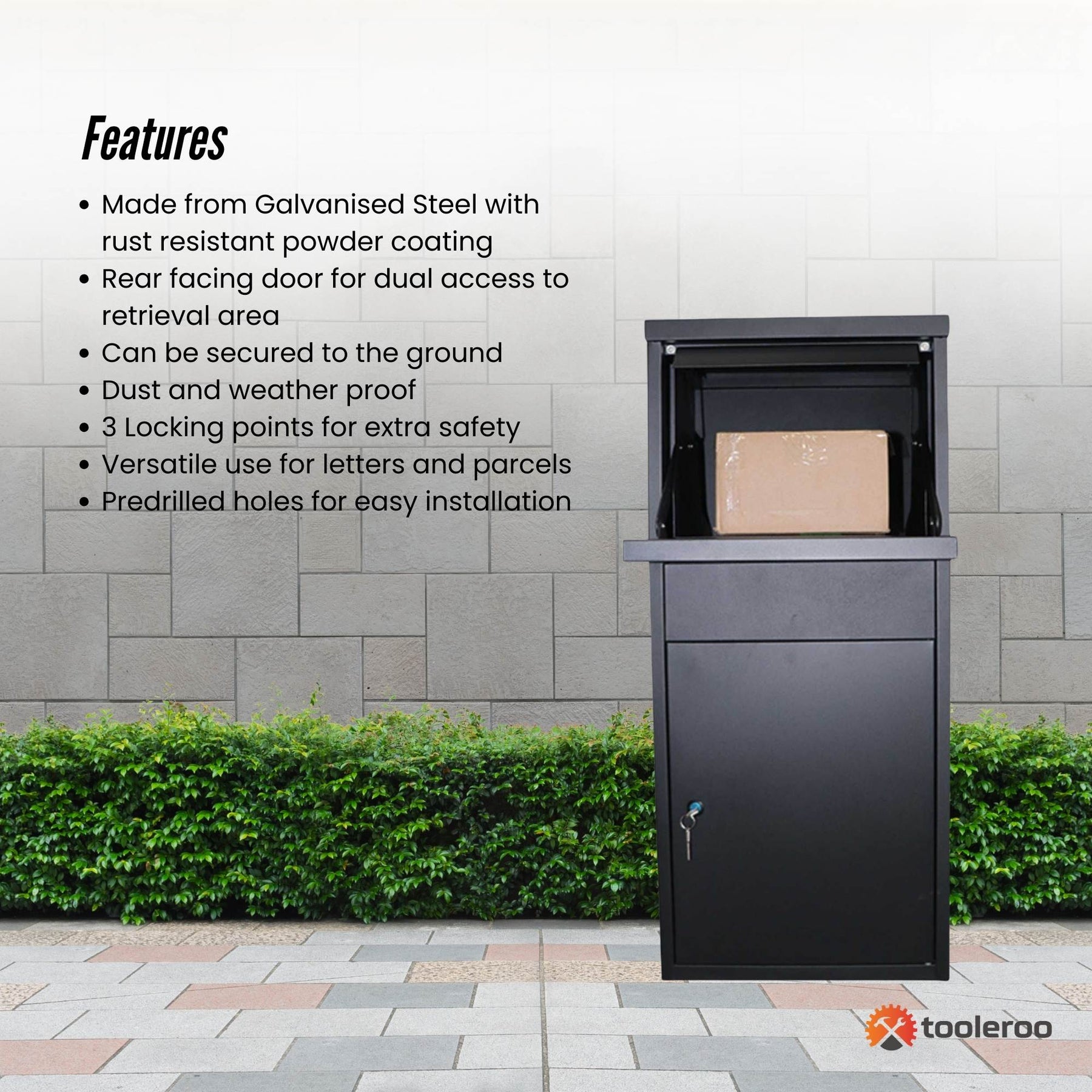 Lockable Parcel Delivery Box - Galvanised Steel, 41.5x38.5x102.5cm, Dual Access - SuperSaverAU - view 5