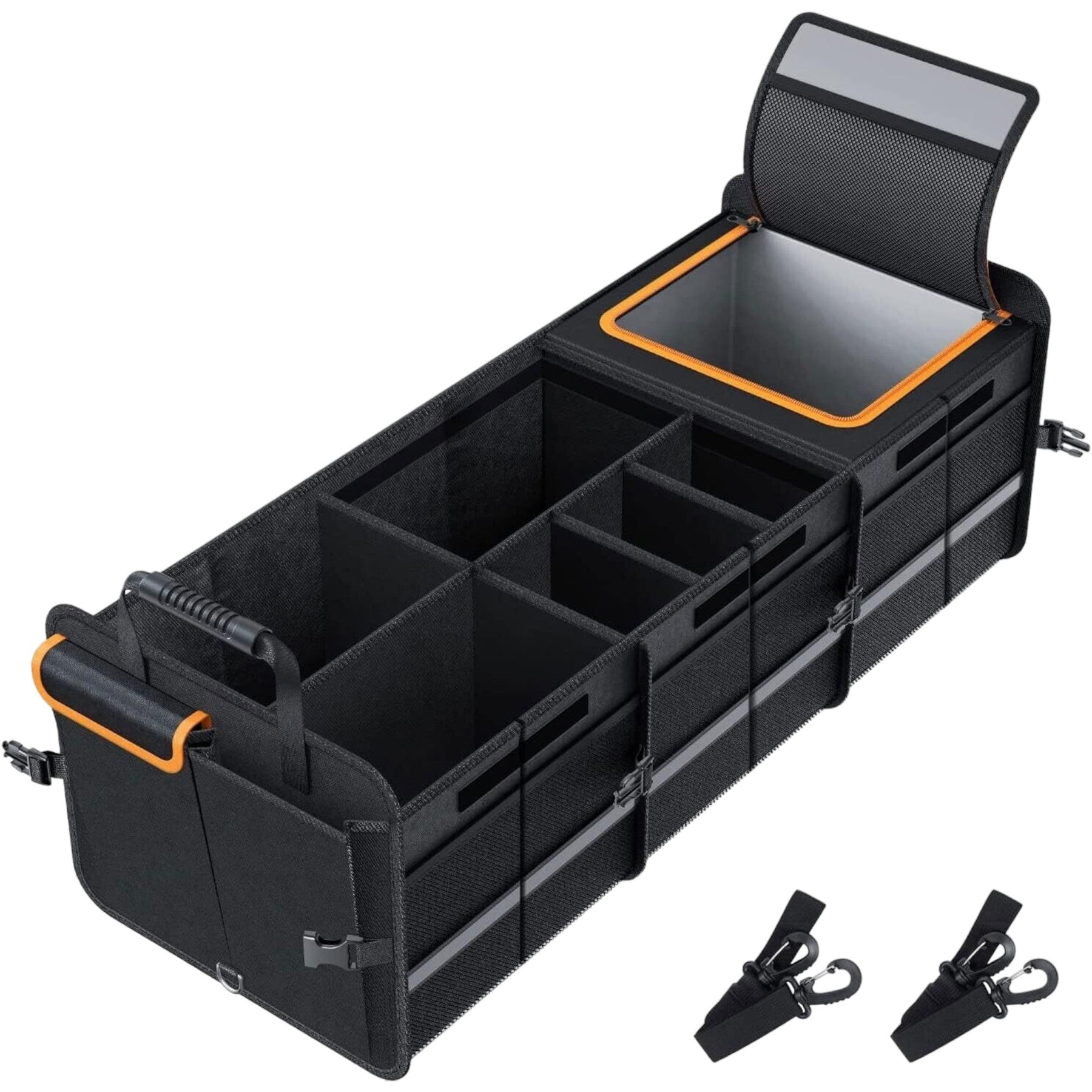 Car Boot Organiser with Cooler - 100L Capacity, Foldable, Black with Orange Trim - SuperSaverAU - view 1