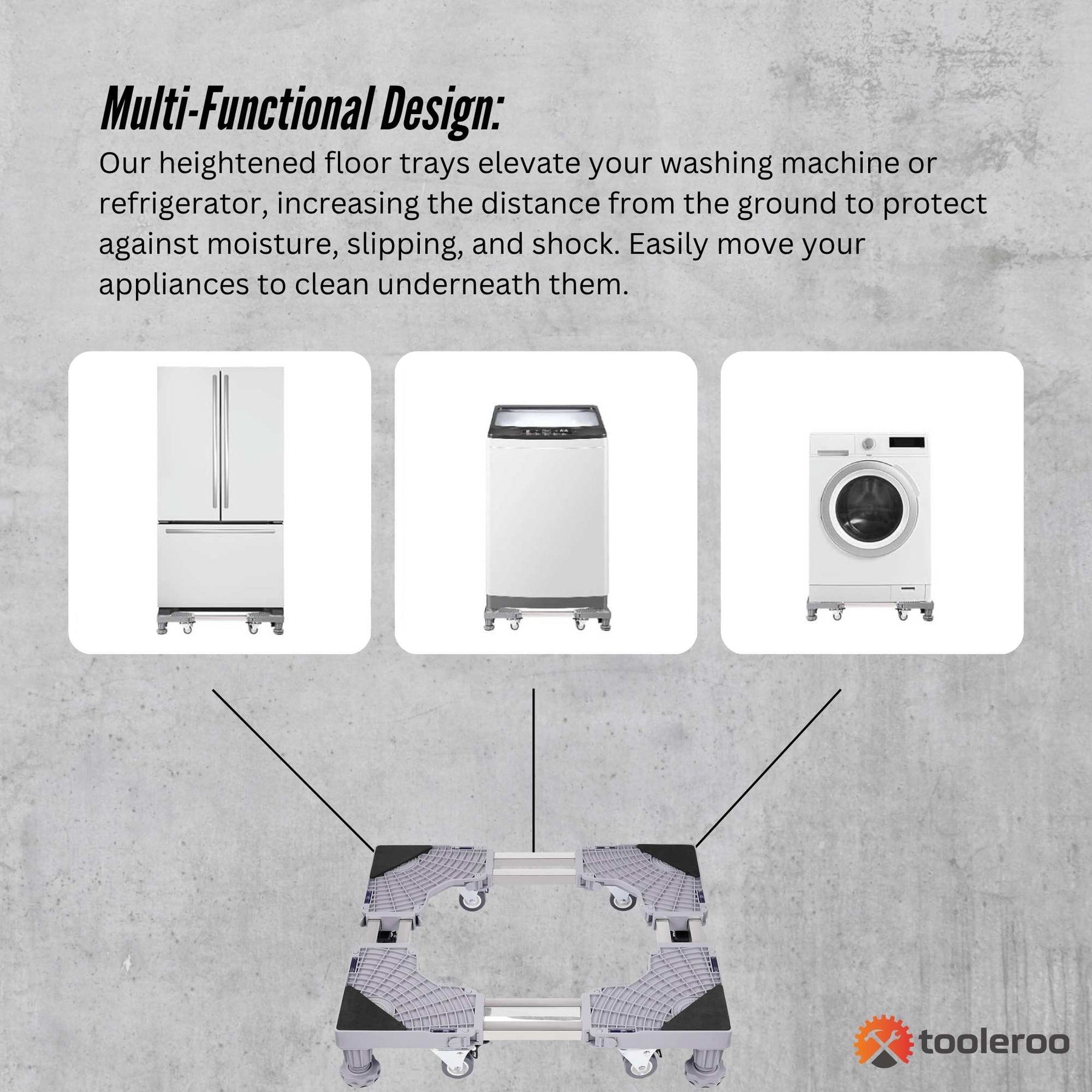 Adjustable Appliance Base Stand - Lock Wheel Trolley For Washing Machine Fridge - SuperSaverAU - view 3