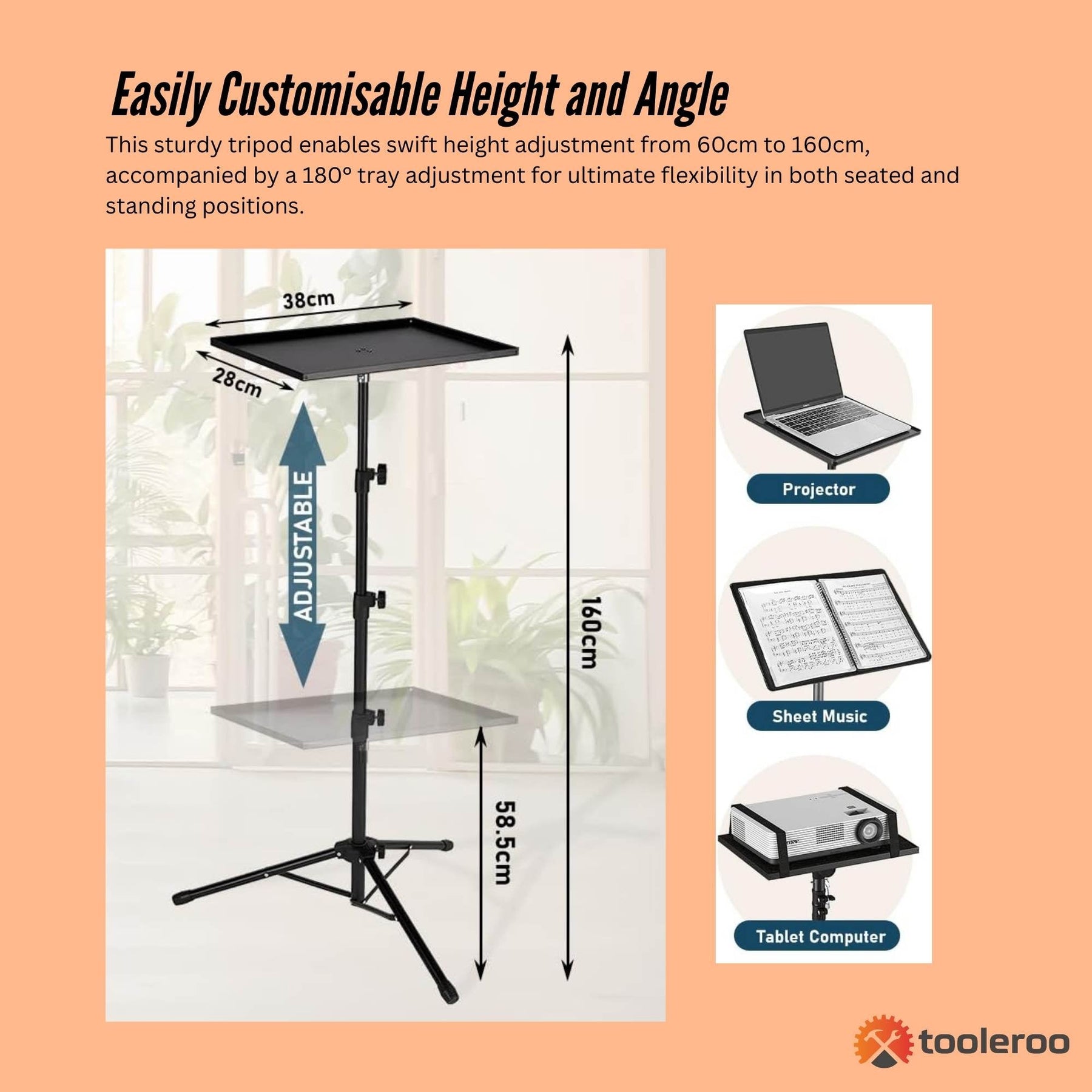 Premium Adjustable Laptop Projector Tripod Stand with Phone Mount