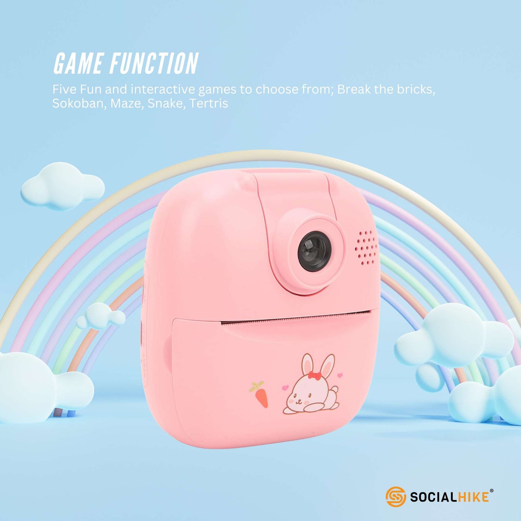 Premium Pink Kids Instant Print Camera with Video MP3 and Games