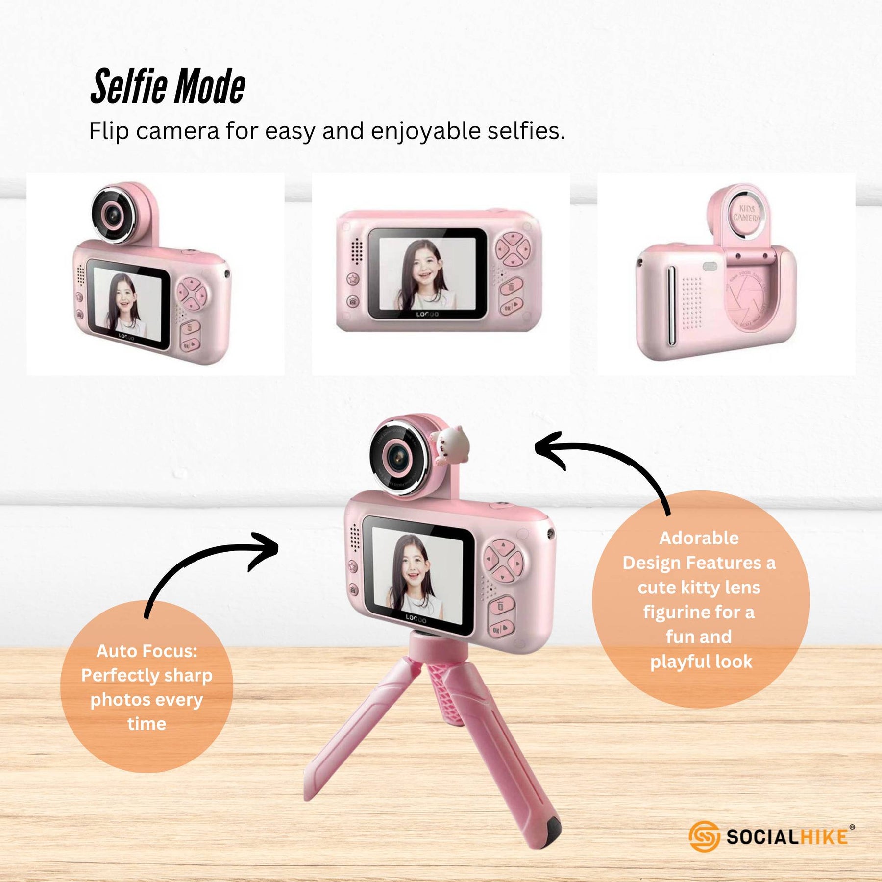 Premium Pink Kids 4MP HD Digital Selfie Camera with 2.4 Inch Screen