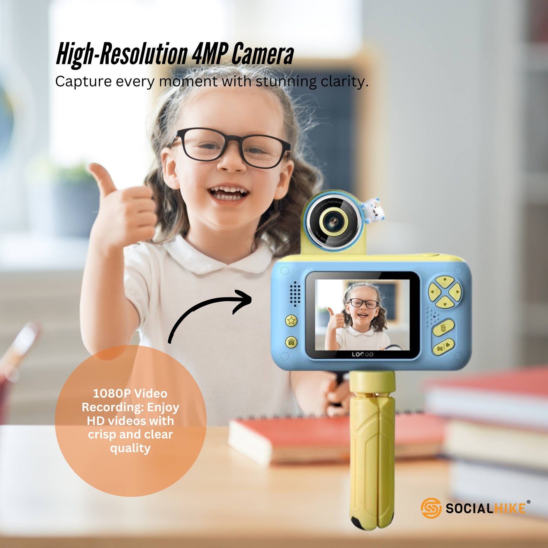 Premium Blue Kids 4MP HD Digital Selfie Camera with 2.4 Inch Screen