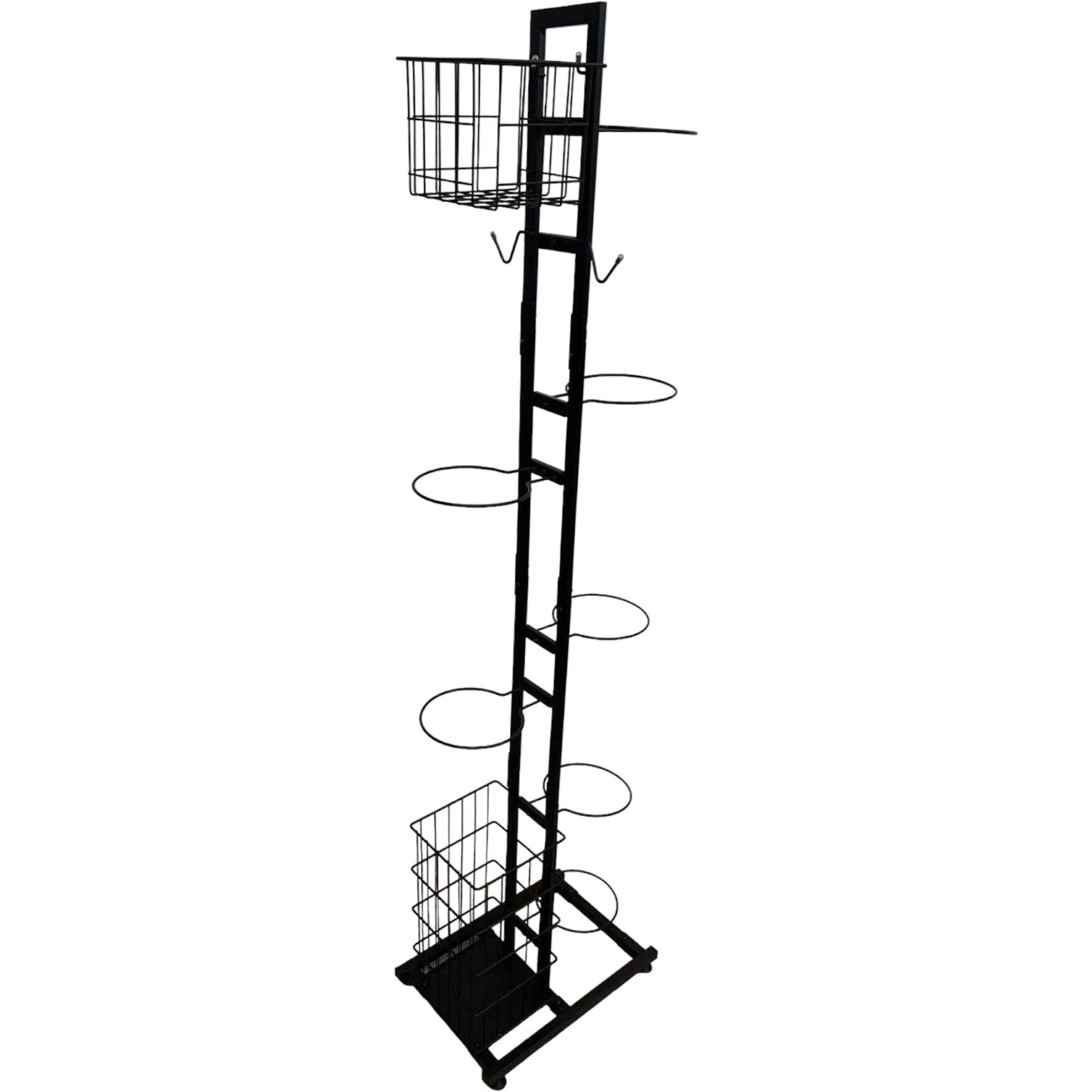 Premium 7-Tier Sports Equipment Storage Rack with Ball Holders - Black
