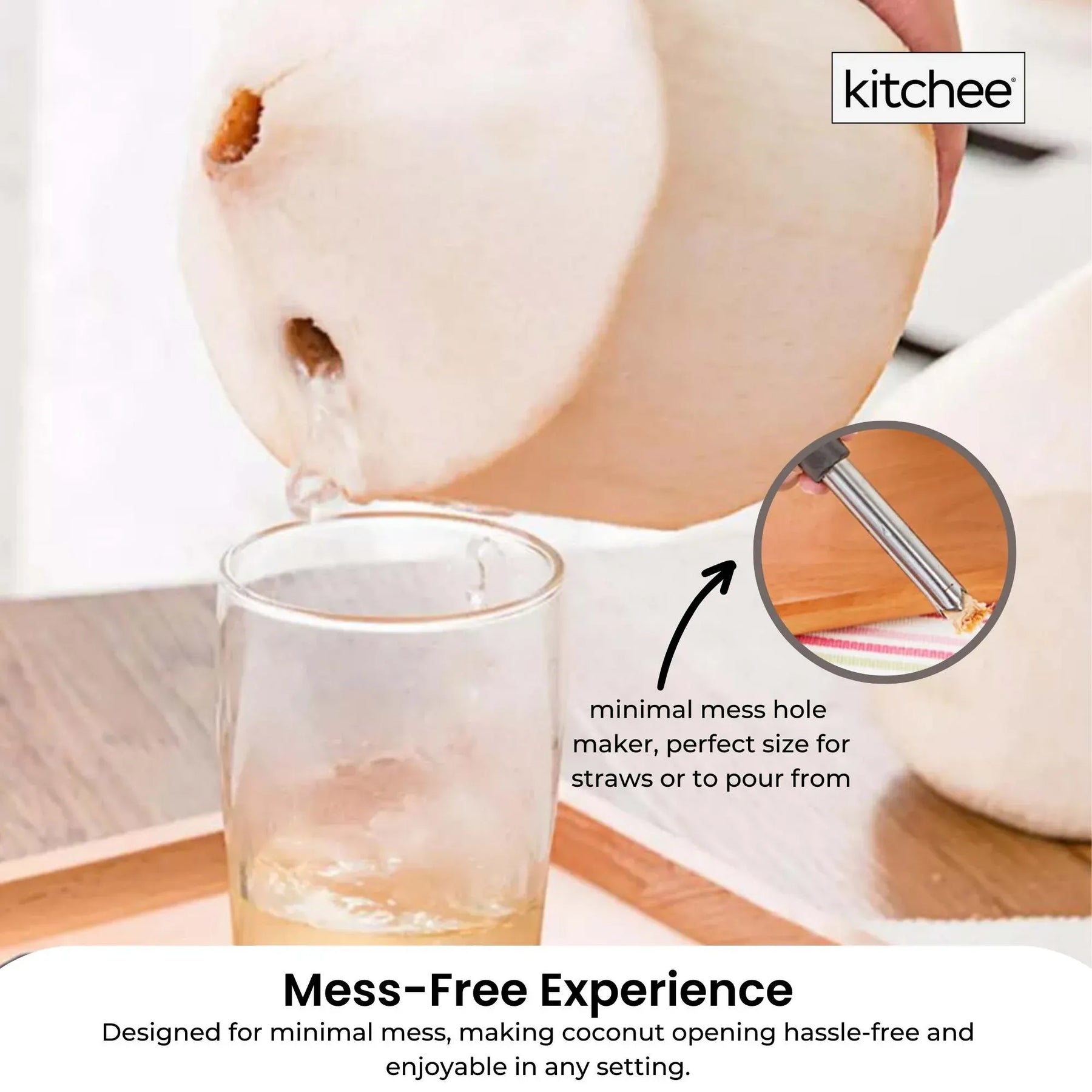 Kitchee Coconut Opener Tool - Stainless Steel, Compact 13cm x 9.5cm x 12.5cm
