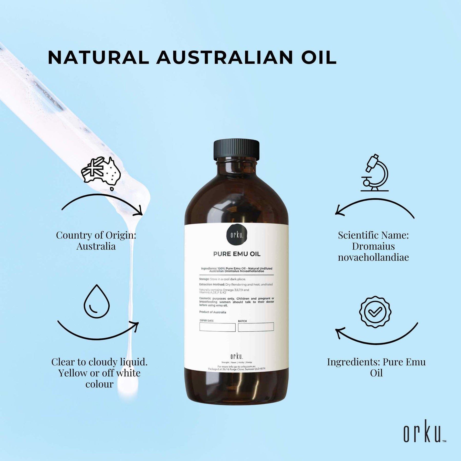 Orku 1L Pure Emu Oil - Natural Undiluted Australian Dromaius Novaehollandiae - SuperSaverAU - view 5