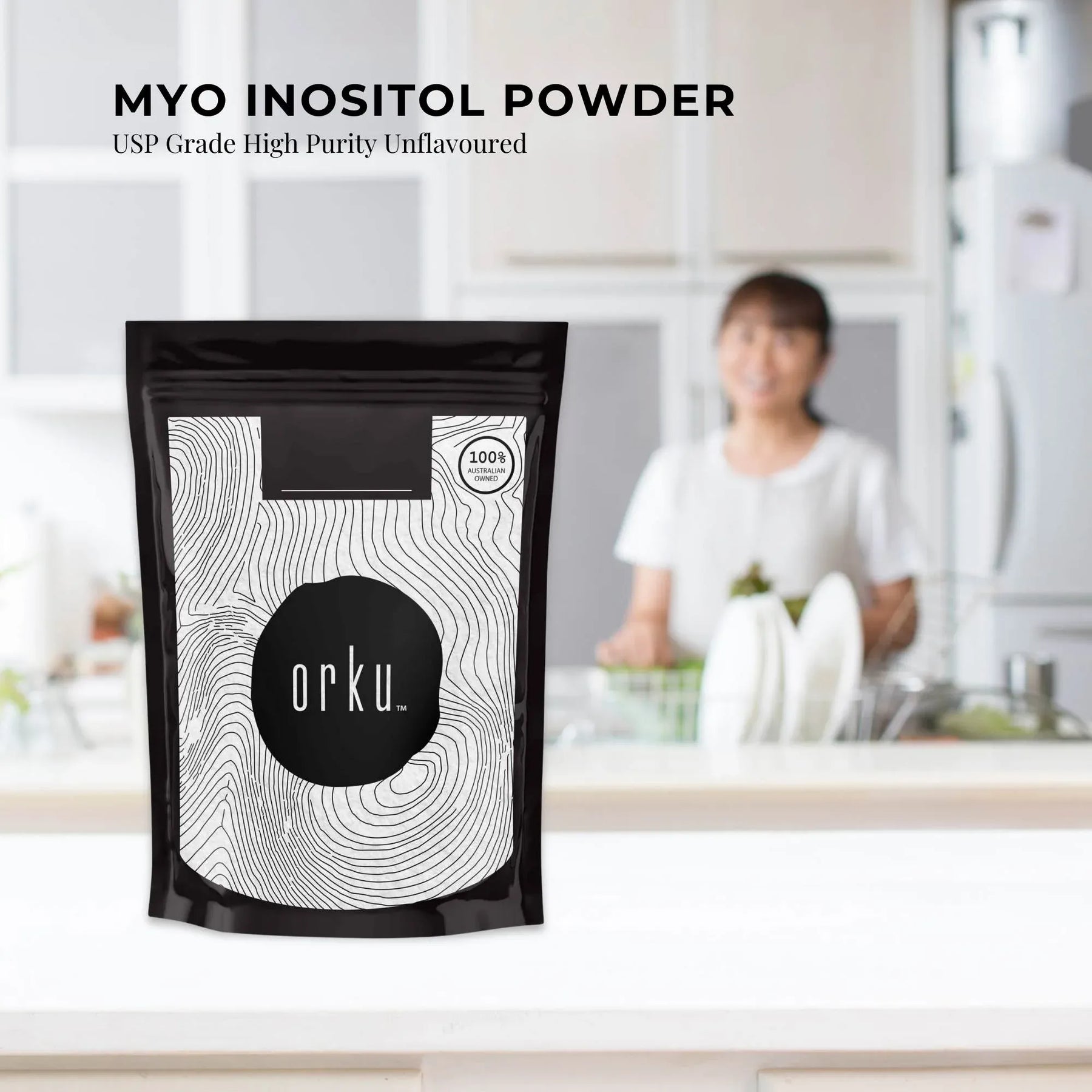 Orku Myo Inositol Powder 400g - USP Grade, Vegan, Gluten-Free, Unflavoured