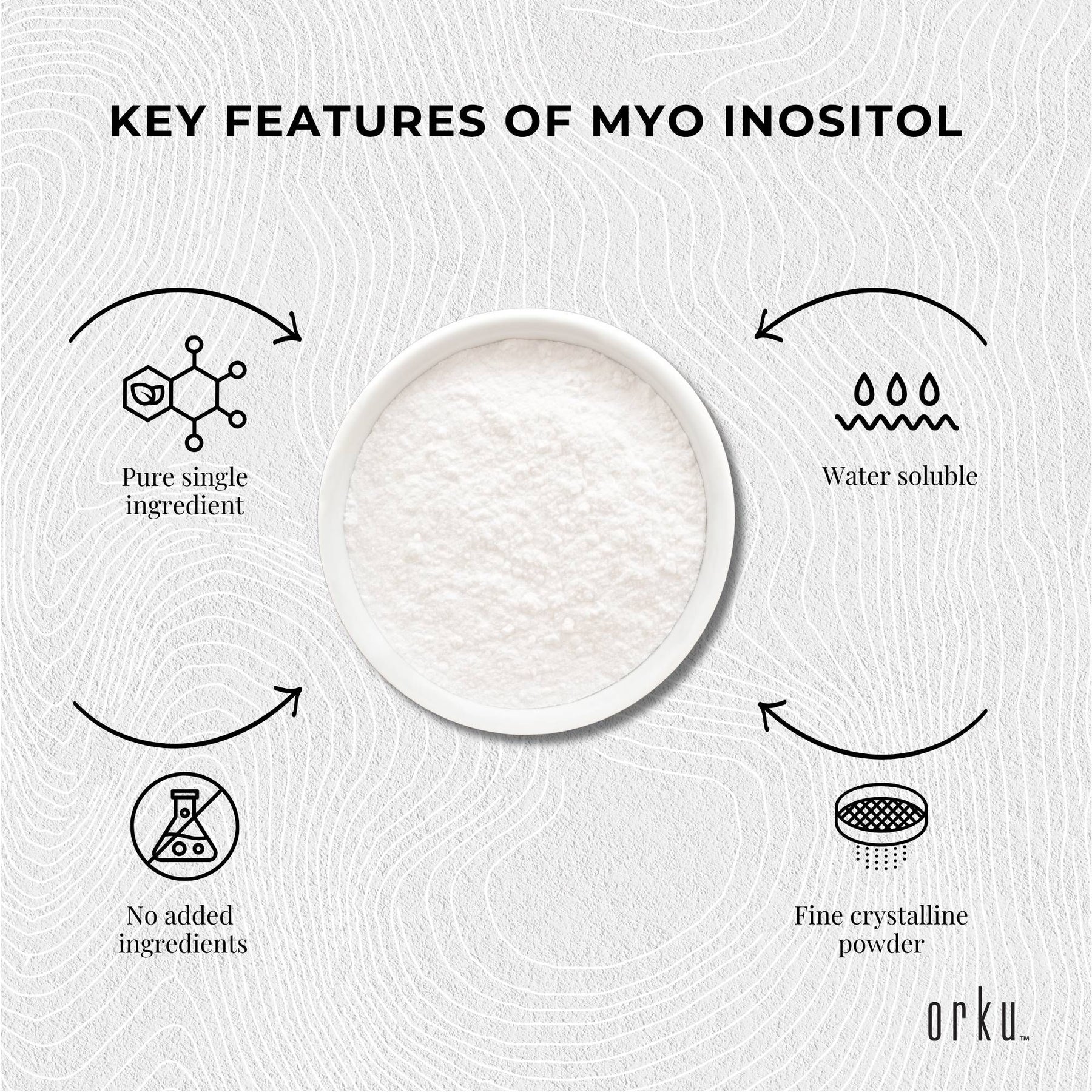 Orku Myo Inositol Powder 400g - USP Grade, Vegan, Gluten-Free, Unflavoured