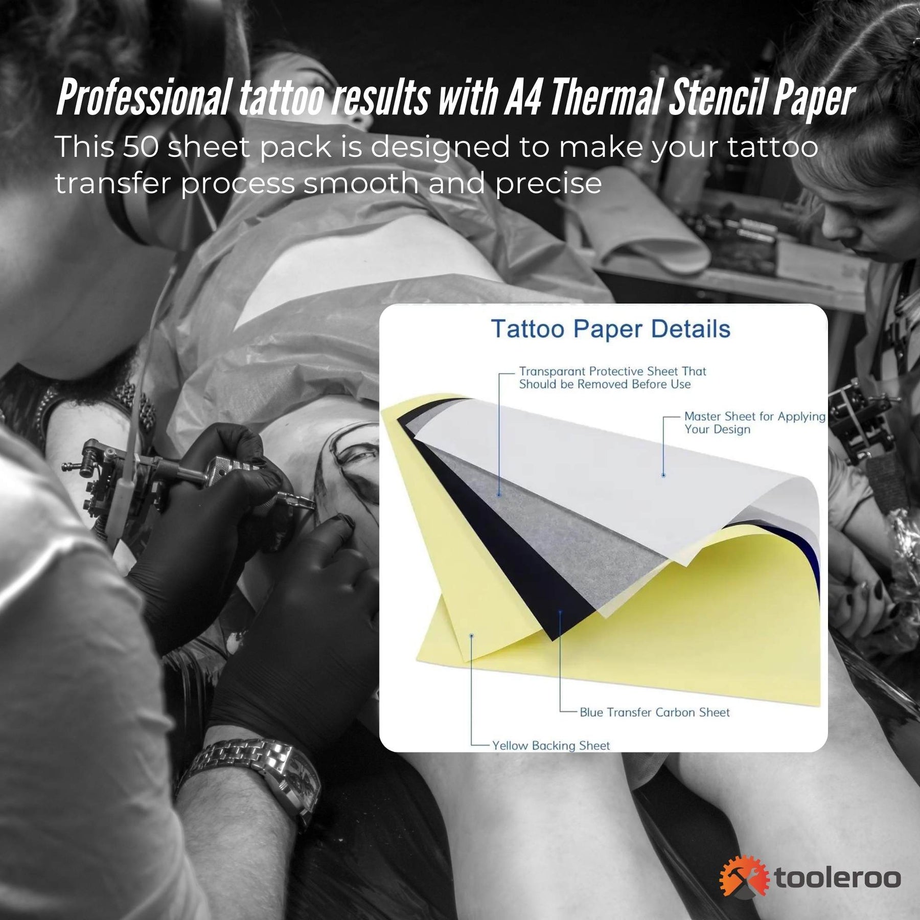 Tooleroo A4 Tattoo Thermal Stencil Paper - 50 Sheets, 4-Layer Construction - SuperSaverAU - view 3