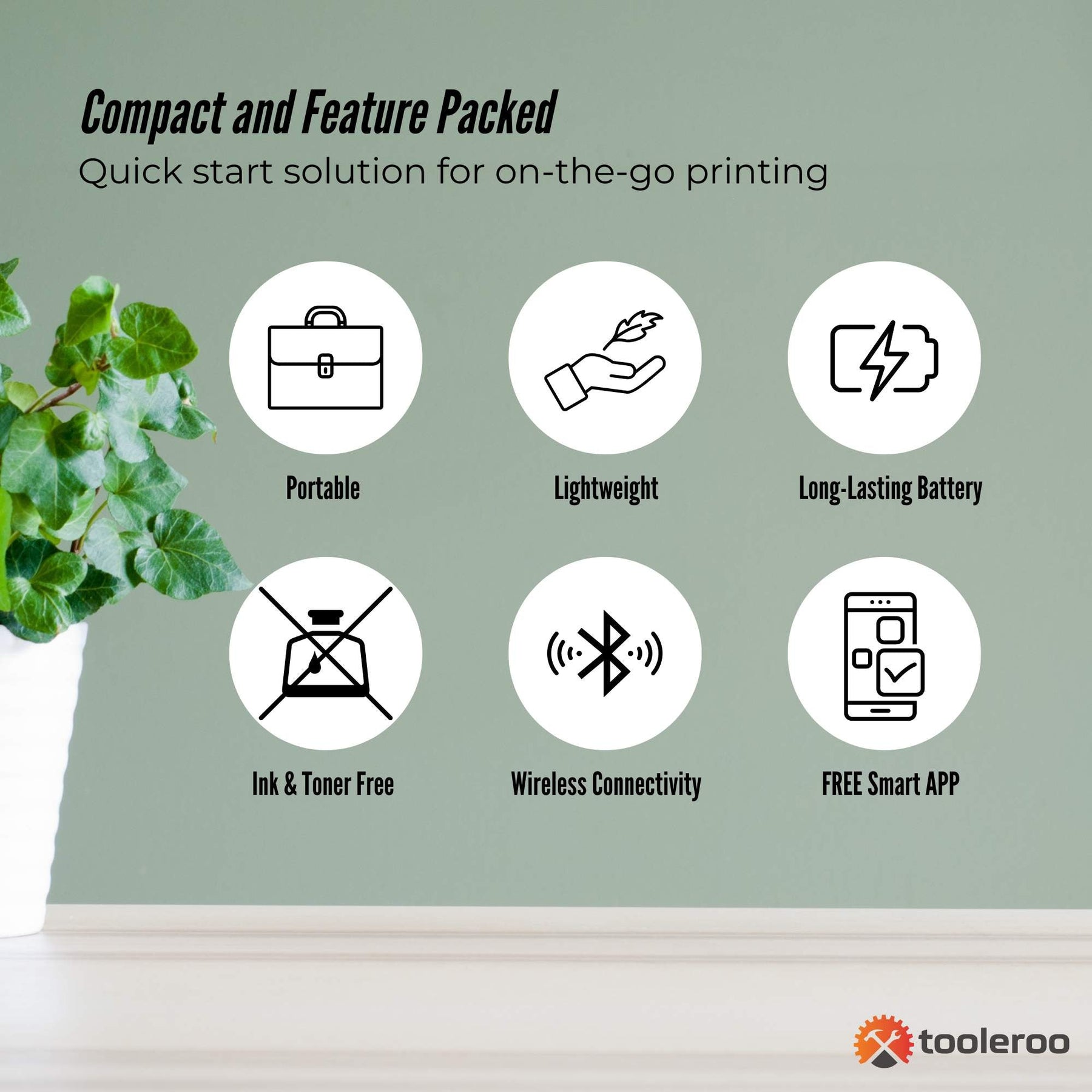Tooleroo Portable A4 Thermal Printer with Paper Kit - White
