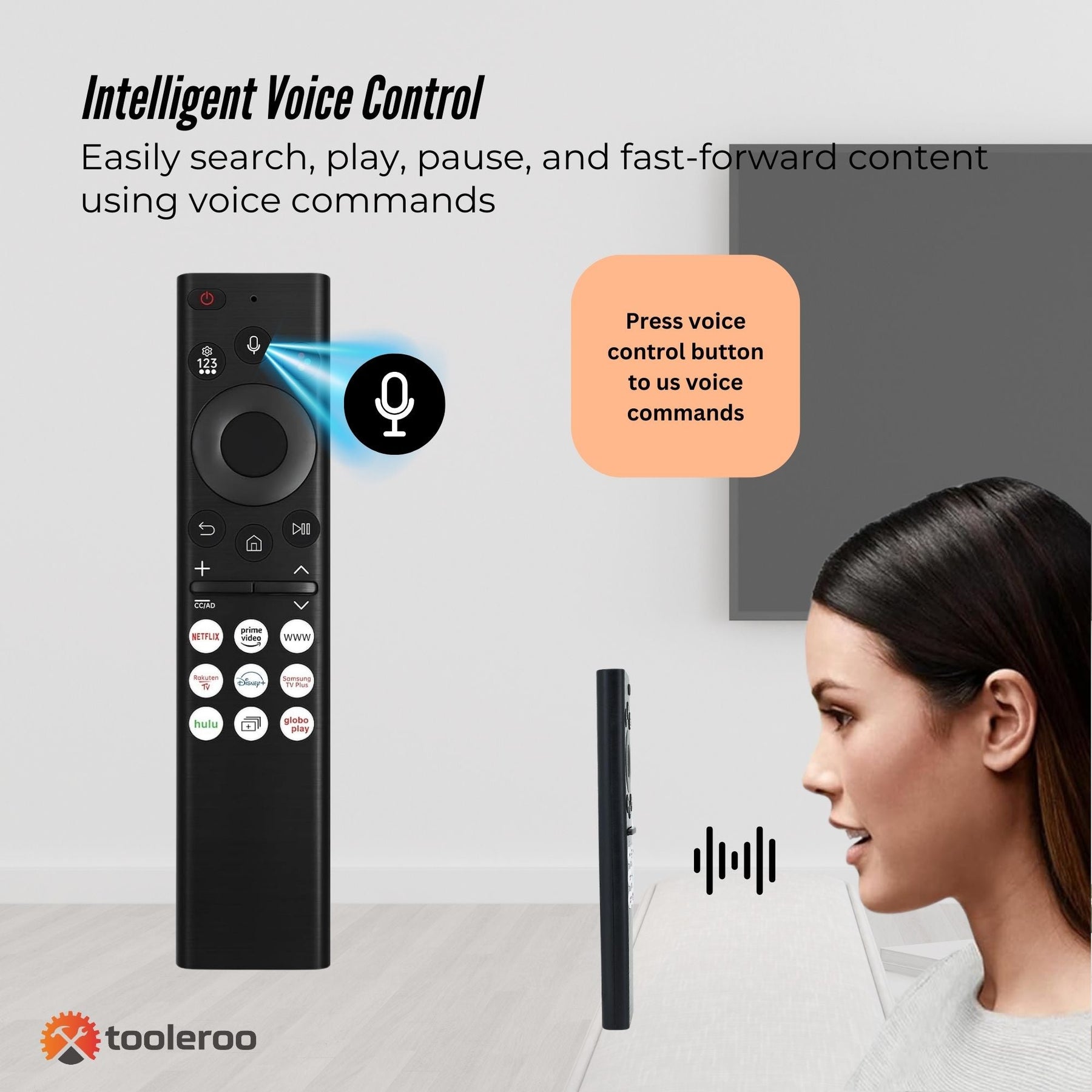 Tooleroo Smart TV Remote Control Replacement For Samsung Voice URC01910F - SuperSaverAU - view 3