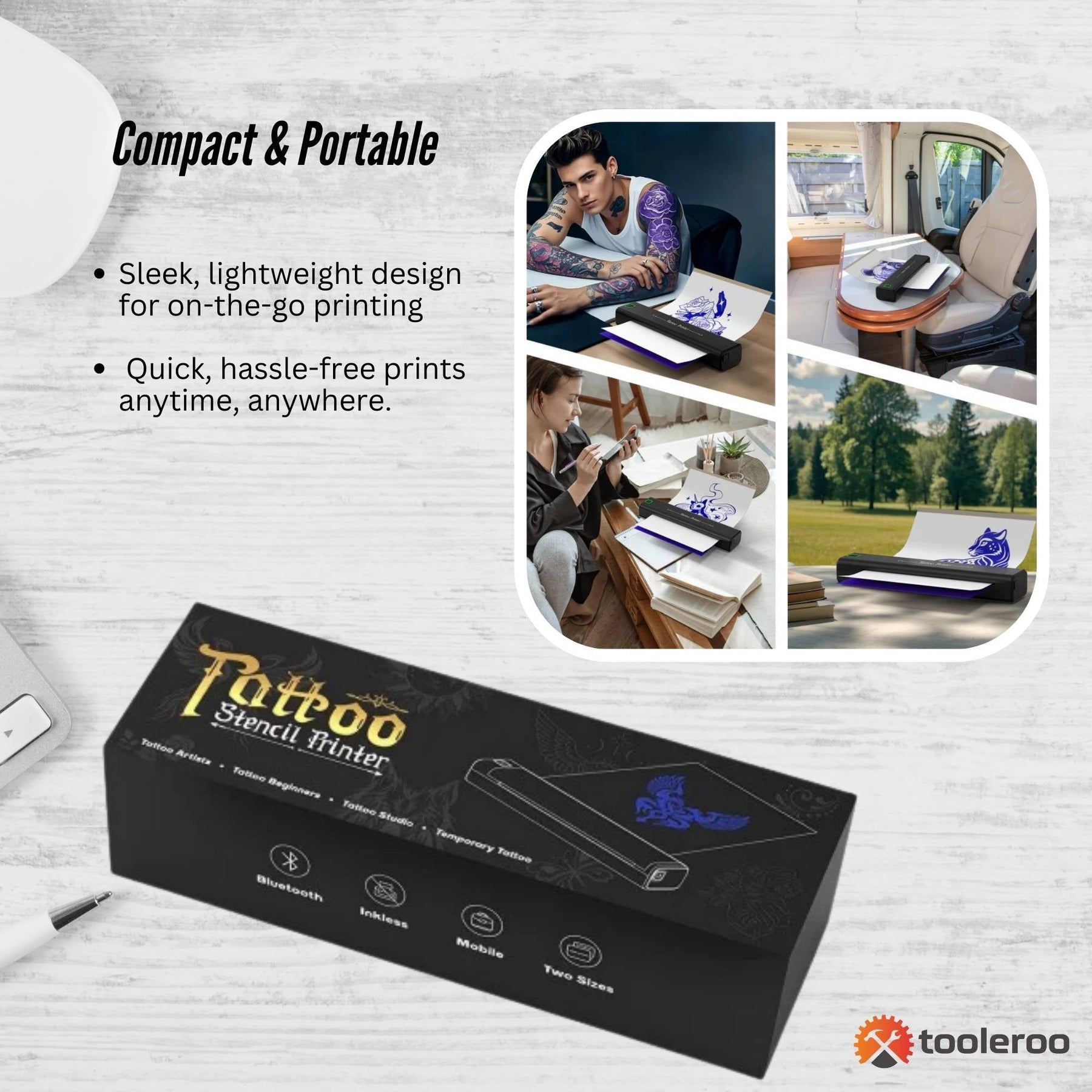 Tooleroo Portable A4 Thermal Printer Black + Tattoo Stencil Paper - Wireless - SuperSaverAU - view 7