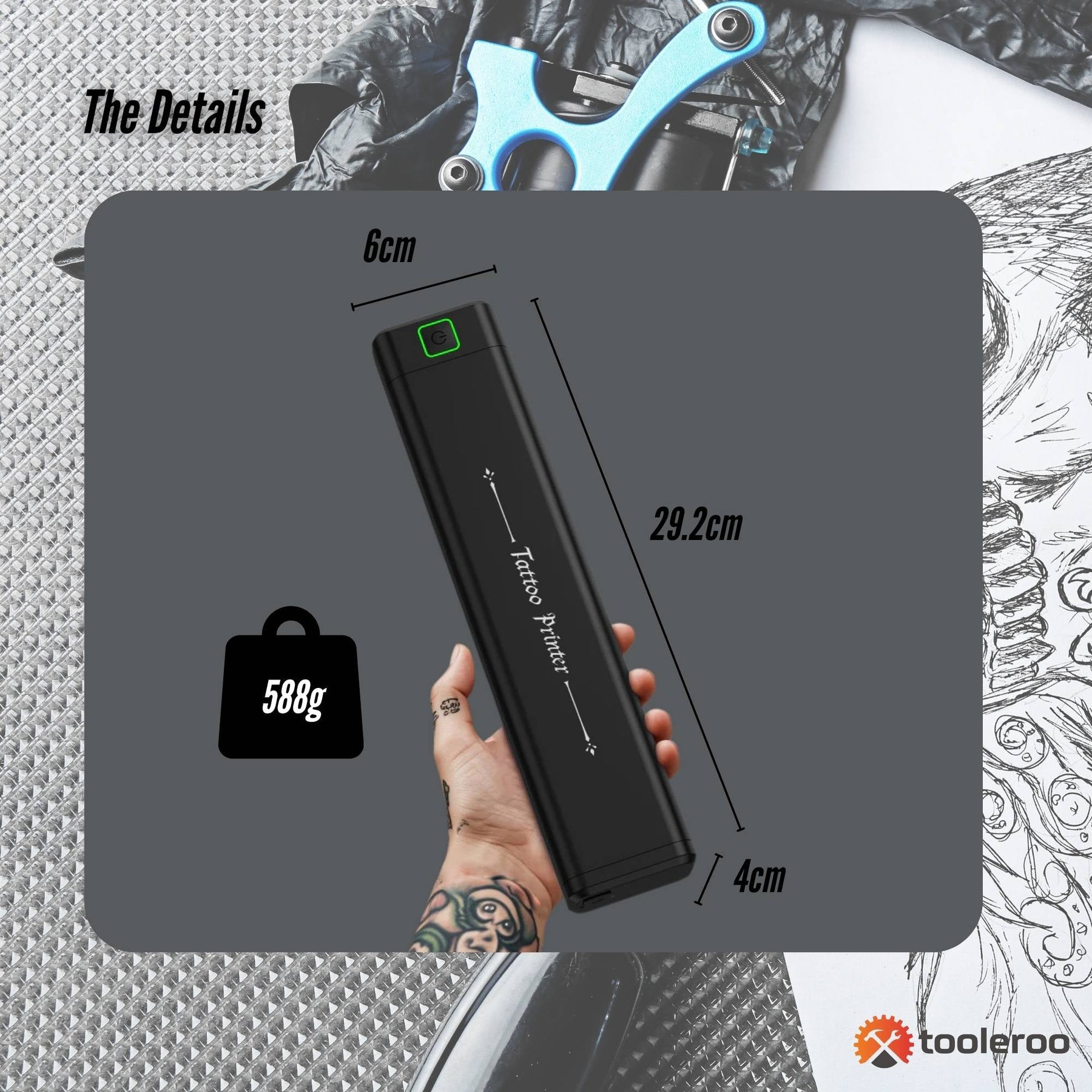 Tooleroo Portable A4 Thermal Printer Black + Tattoo Stencil Paper - Wireless - SuperSaverAU - view 8