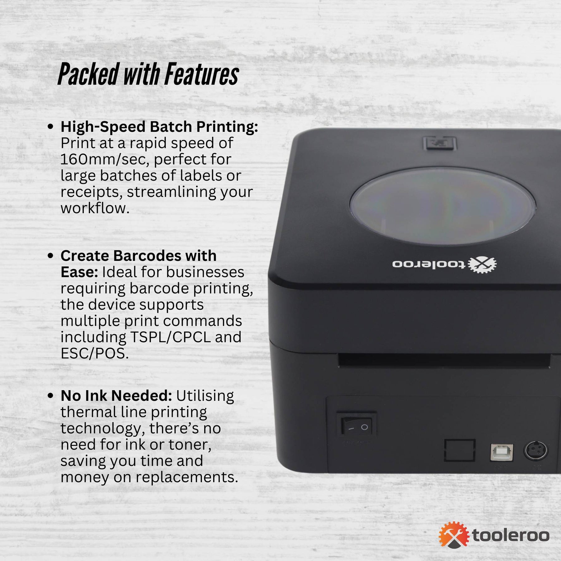 Tooleroo USB Bluetooth Thermal Label Printer - 160mm/sec, 25-104mm Width - SuperSaverAU - view 7