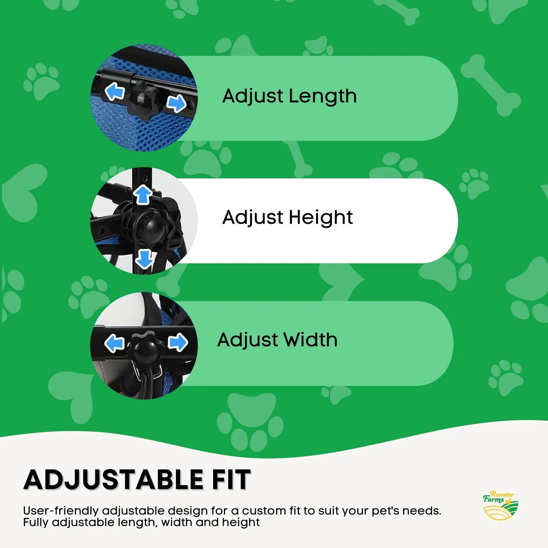 Rooster Farms Dog Wheelchair Medium Harness - Adjustable, Lightweight, Durable