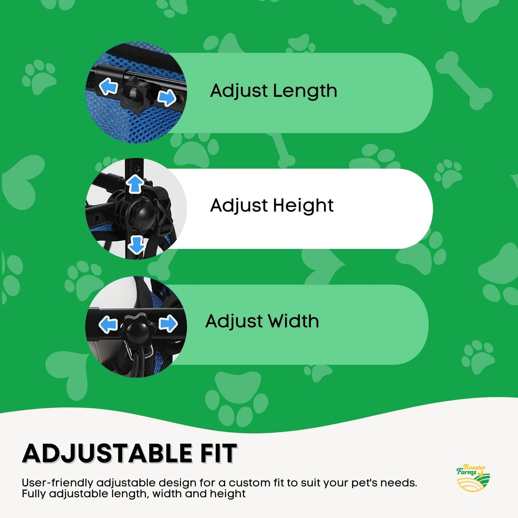 Rooster Farms Dog Wheelchair Medium Harness - Adjustable, Lightweight, Durable - SuperSaverAU - view 4