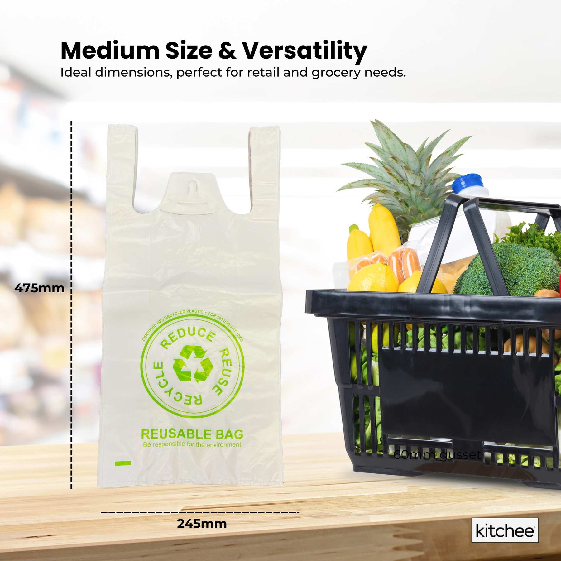 Reusable Plastic Singlet Shopping Bags 1000x 245mm x 475mm 80% Recycled Compliant - SuperSaverAU - view 2