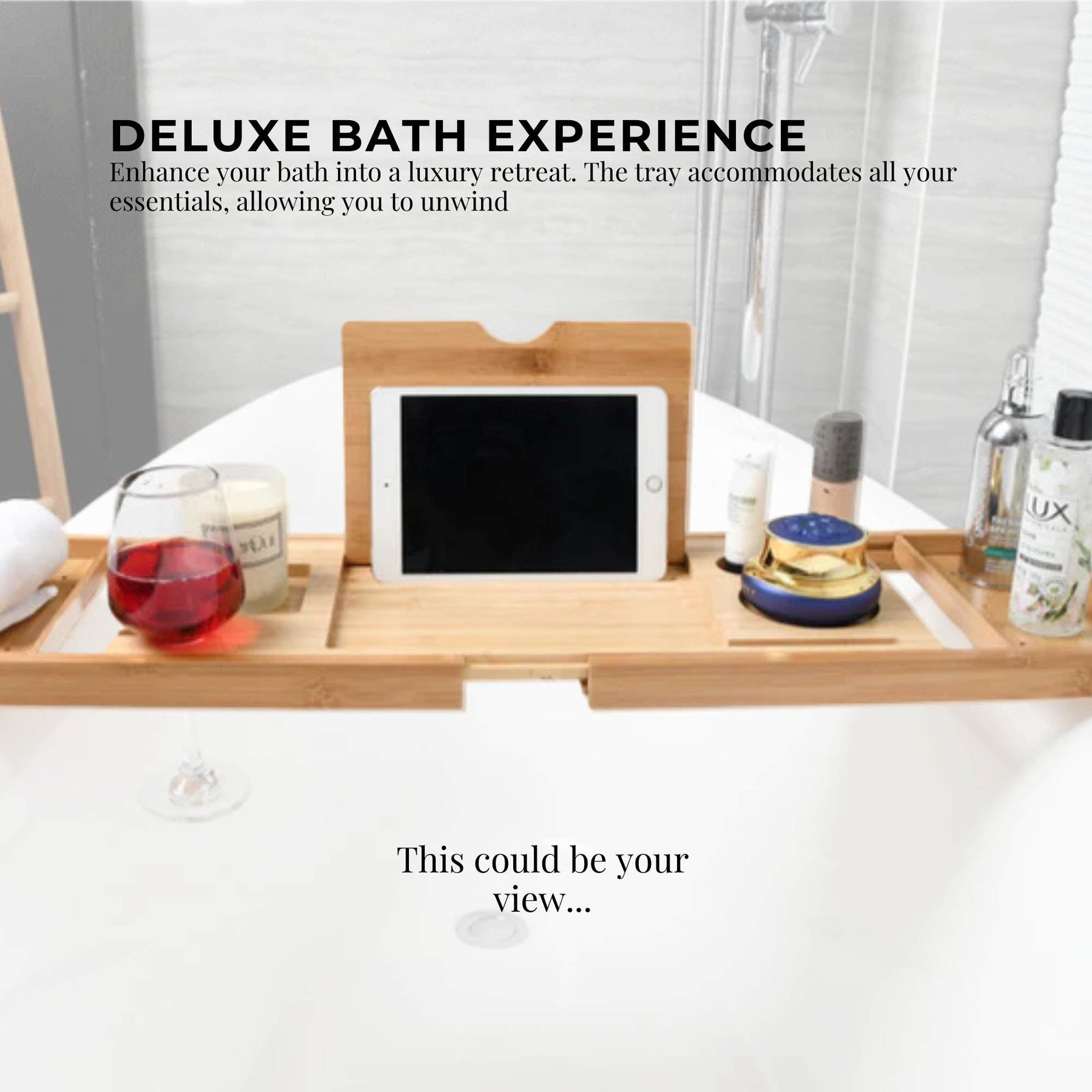 Bamboo Bath Tray Caddy - Adjustable Spa Book & Wine Holder - SuperSaverAU - view 7