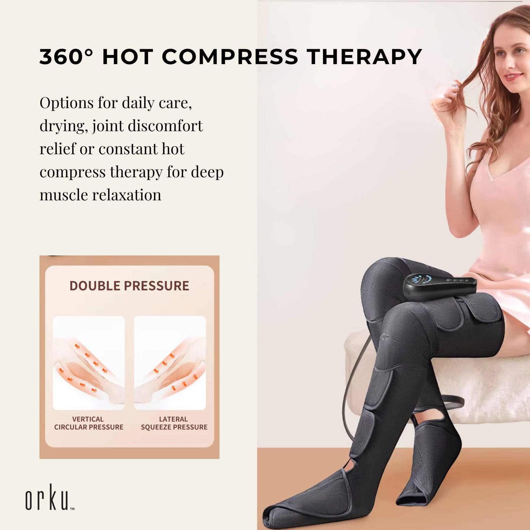Orku Air Compression Leg and Foot Massager with Heat – 12 Airbags, 5 Levels, Portable - SuperSaverAU - view 5
