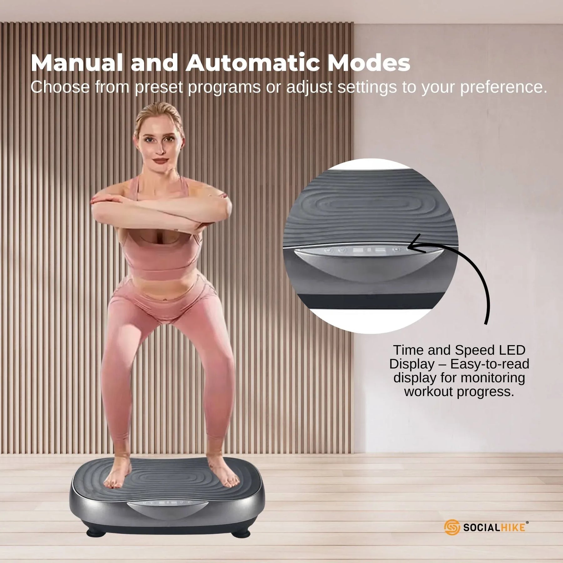 Social Hike KW566 Vibration Plate Machine 200W with 99 Speeds & Bands - Grey