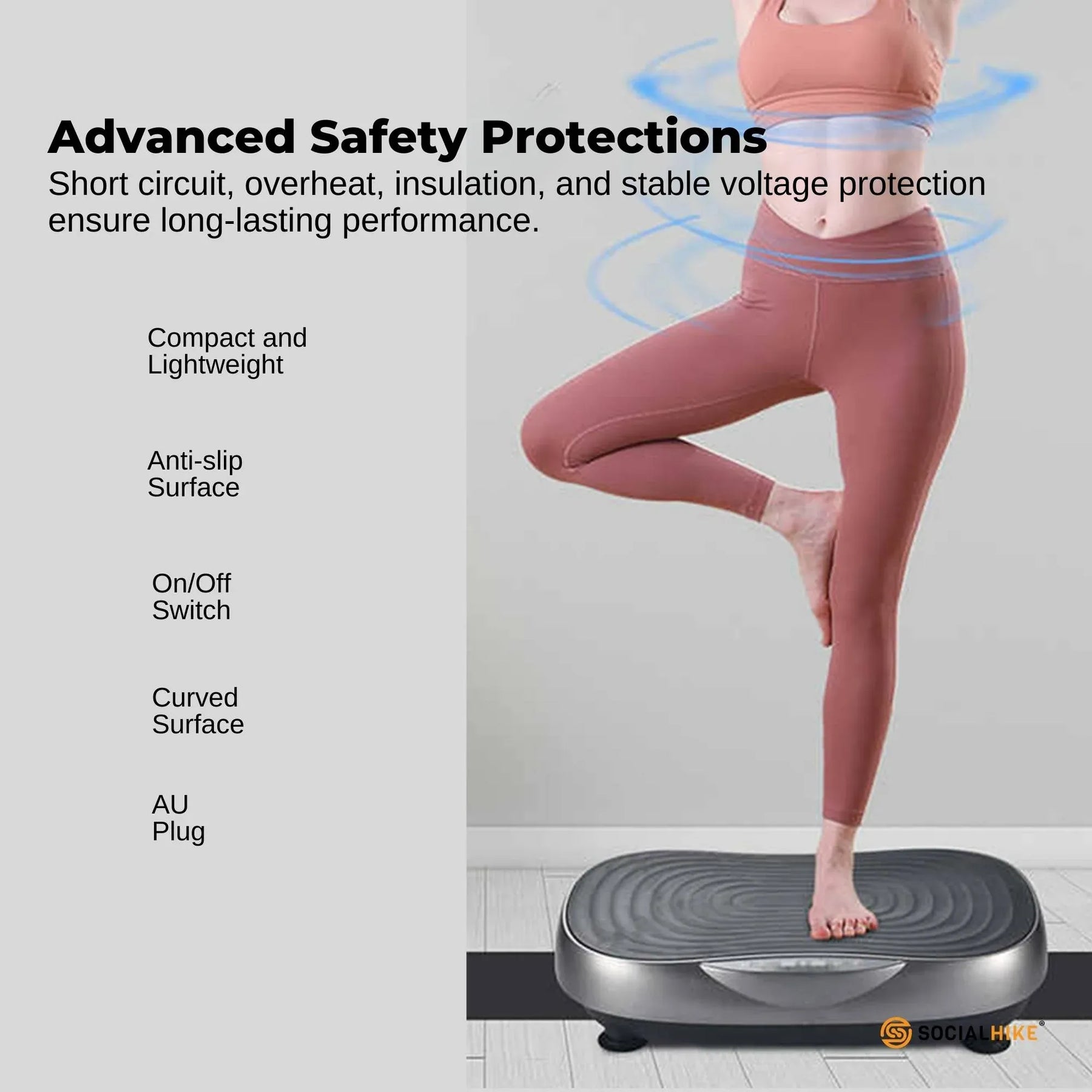 Social Hike KW566 Vibration Plate Machine 200W with 99 Speeds & Bands - Grey
