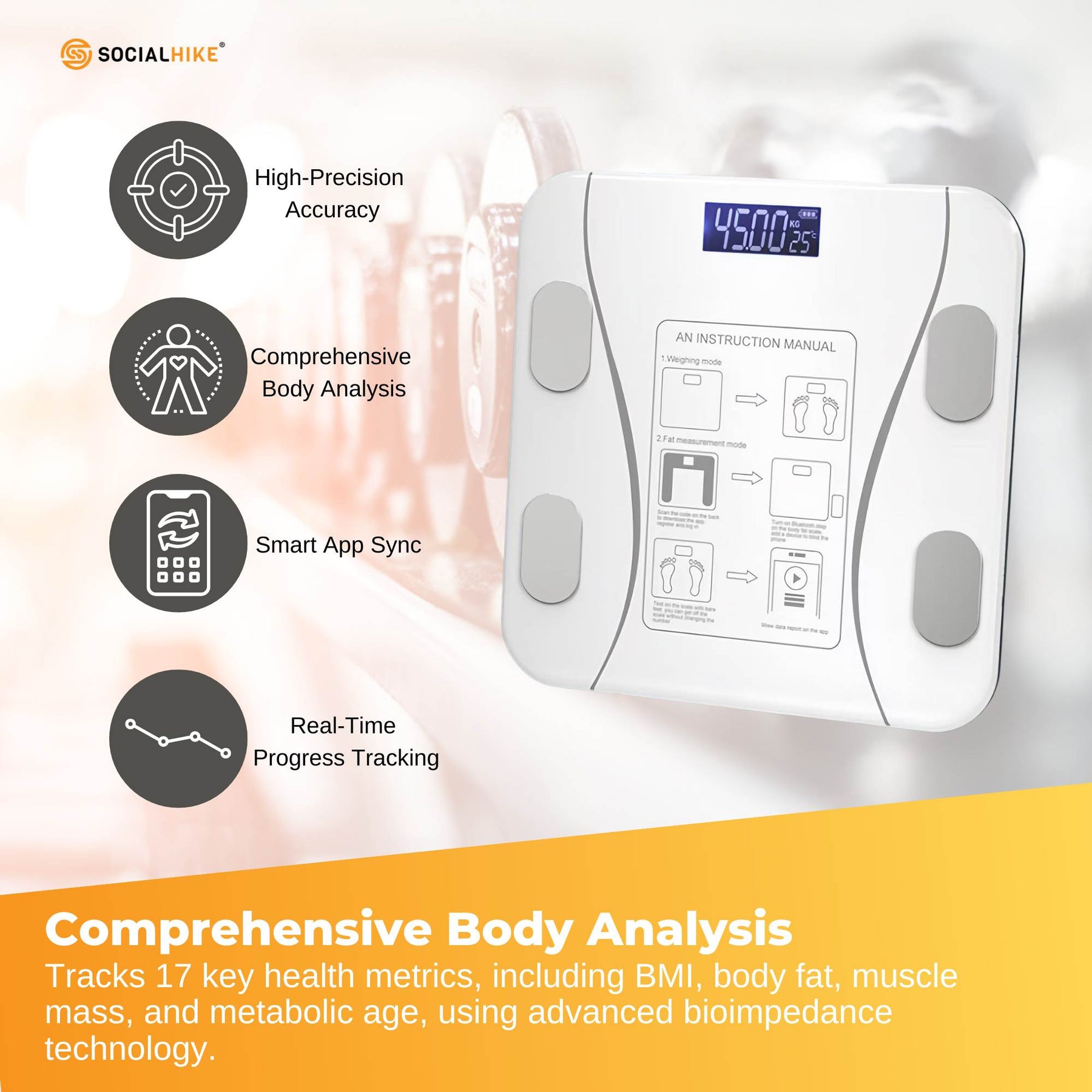 Premium Bluetooth Smart Body Fat Scale with App & USB Charging - White