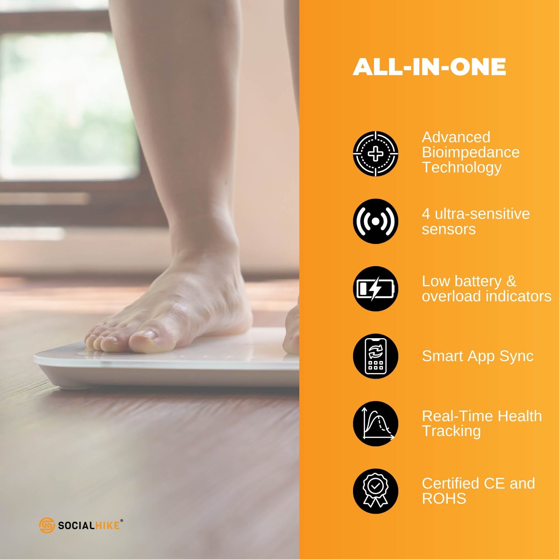 Premium Bluetooth Smart Body Fat Scale with App & USB Charging - White