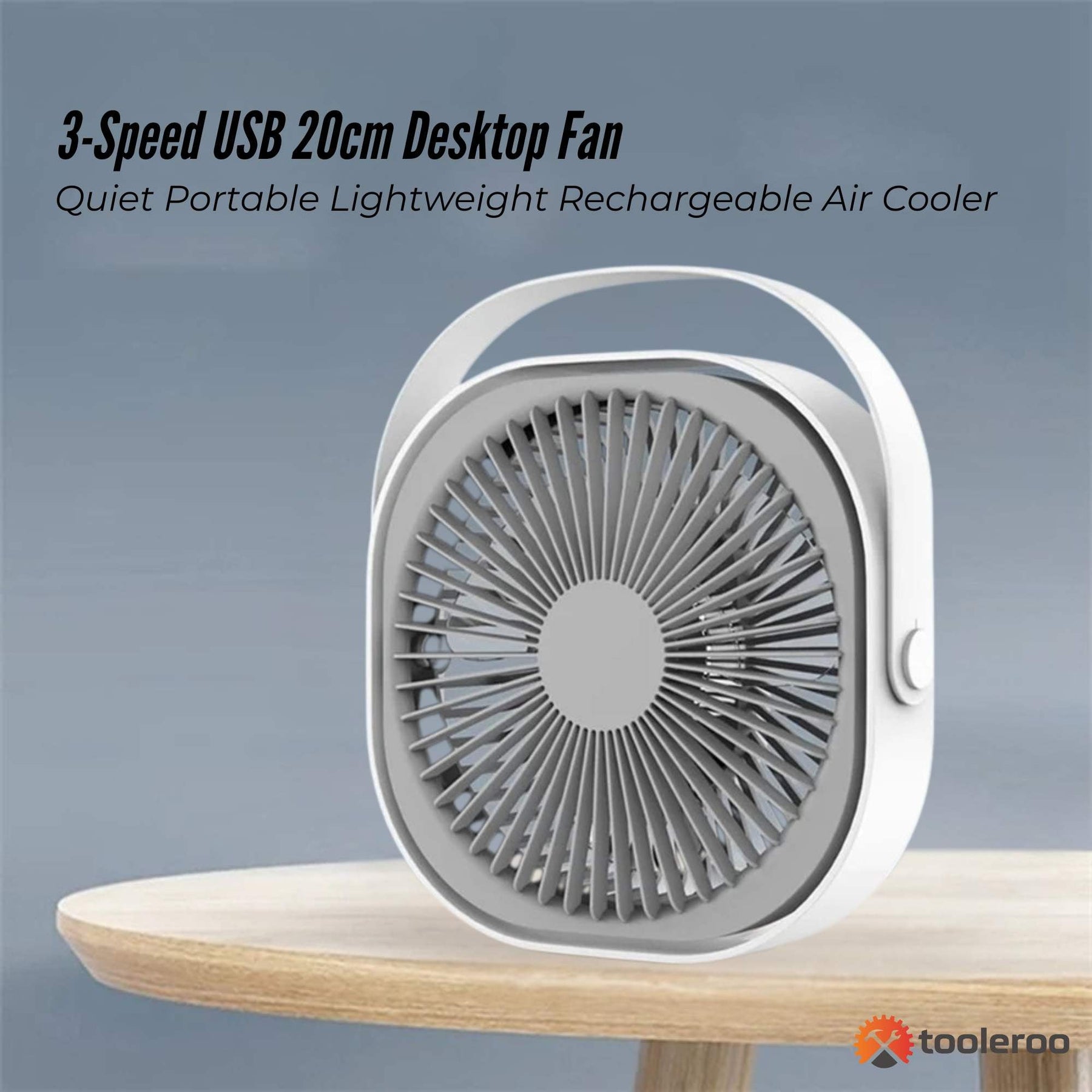 3-Speed USB 20cm Desktop Fan – Quiet Portable Lightweight Rechargeable Cooler - SuperSaverAU - view 2
