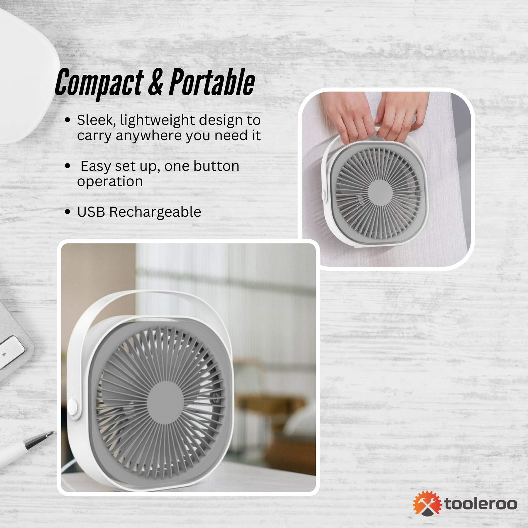 3-Speed USB 20cm Desktop Fan – Quiet Portable Lightweight Rechargeable Cooler - SuperSaverAU - view 8