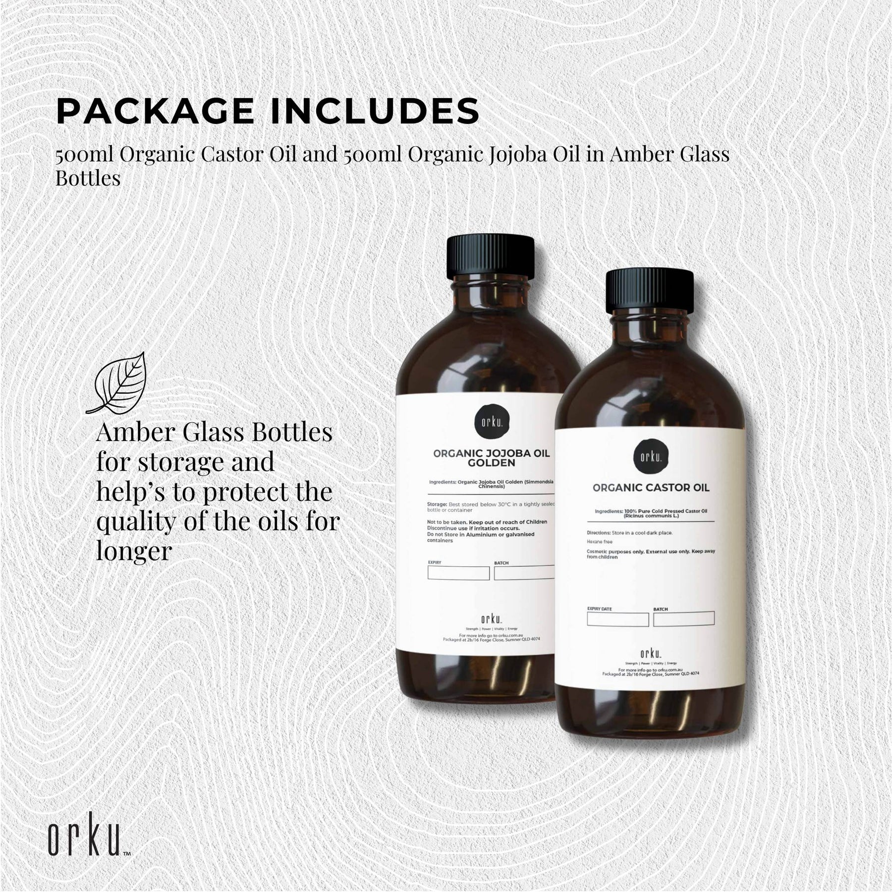 Orku 500ml Organic Castor Oil & 500ml Organic Jojoba Oil Pack - Cold Pressed - SuperSaverAU - view 4