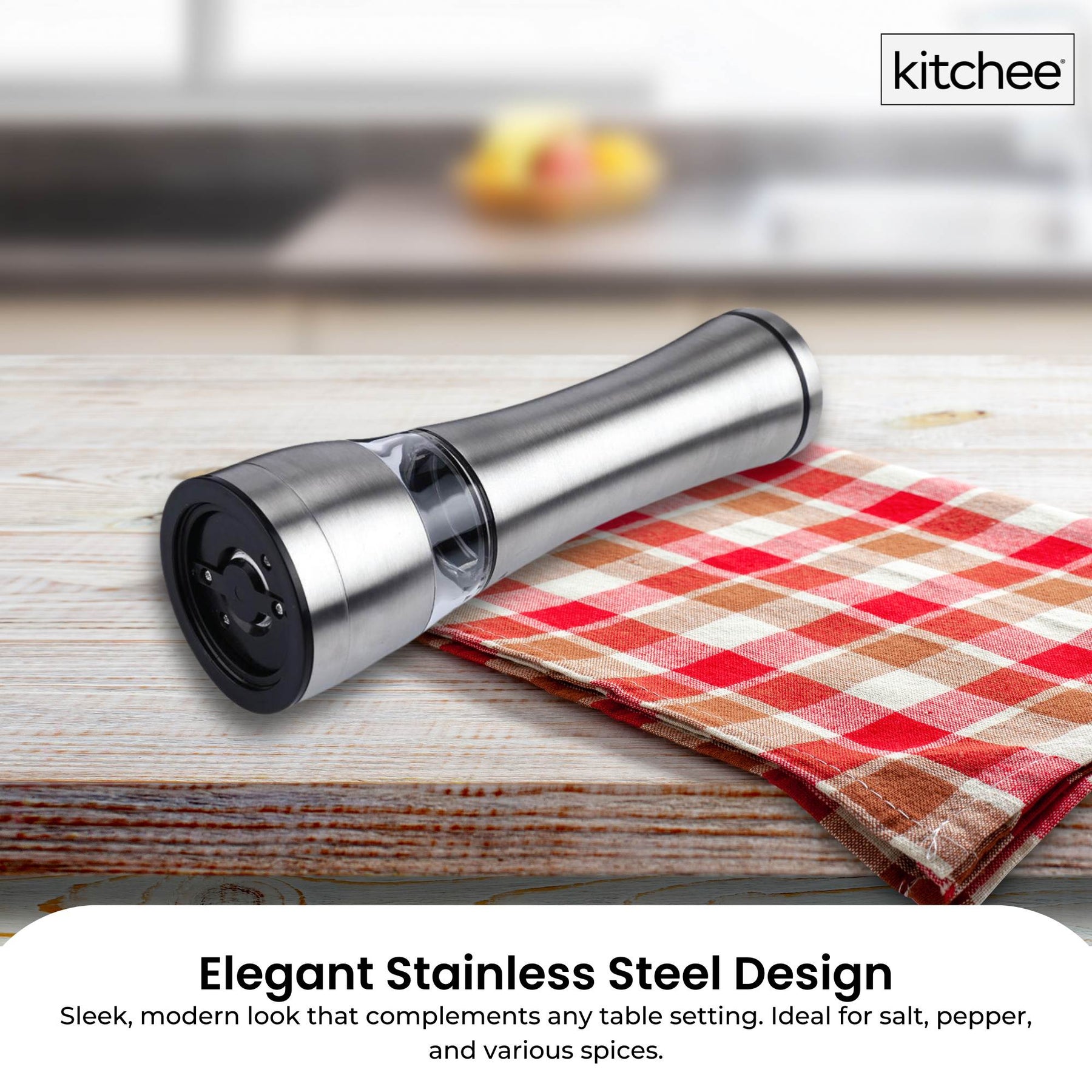 Kitchee Stainless Steel Salt & Pepper Grinder with Adjustable Coarseness - 75ml