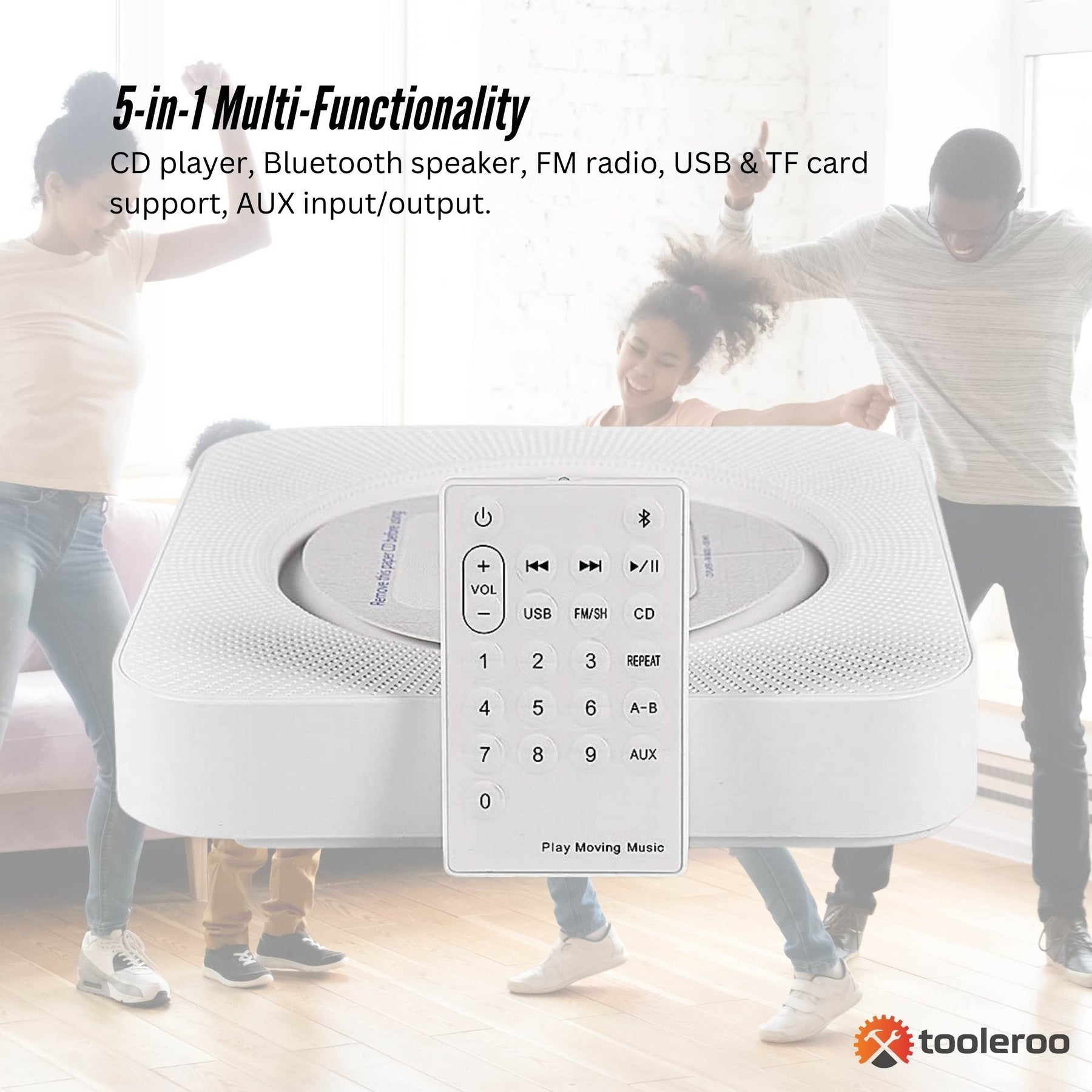 Tooleroo Wall Mountable CD Player Speaker - Bluetooth HiFi FM Radio White - SuperSaverAU - view 6
