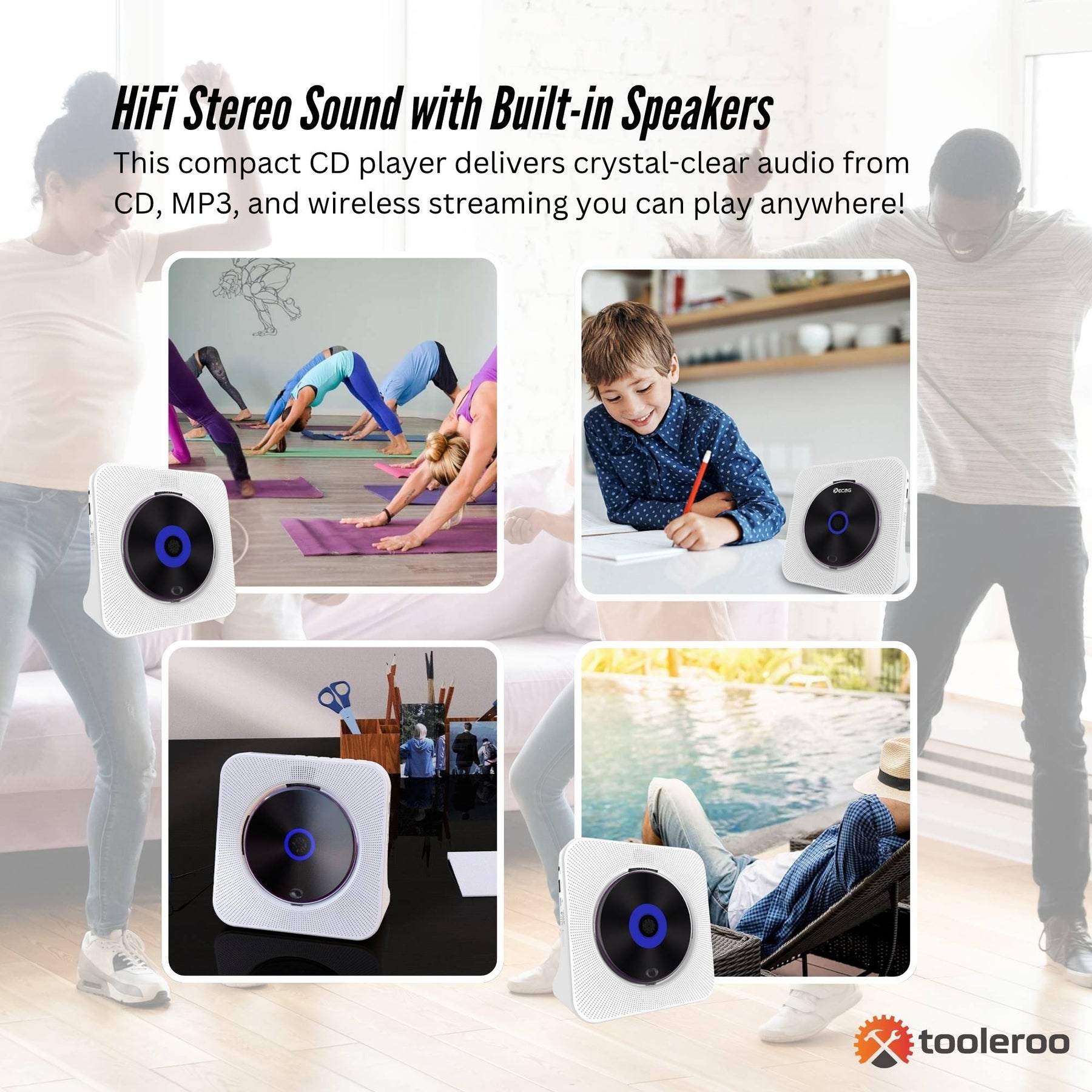 Tooleroo Bluetooth Portable Desktop CD Player Speaker - White