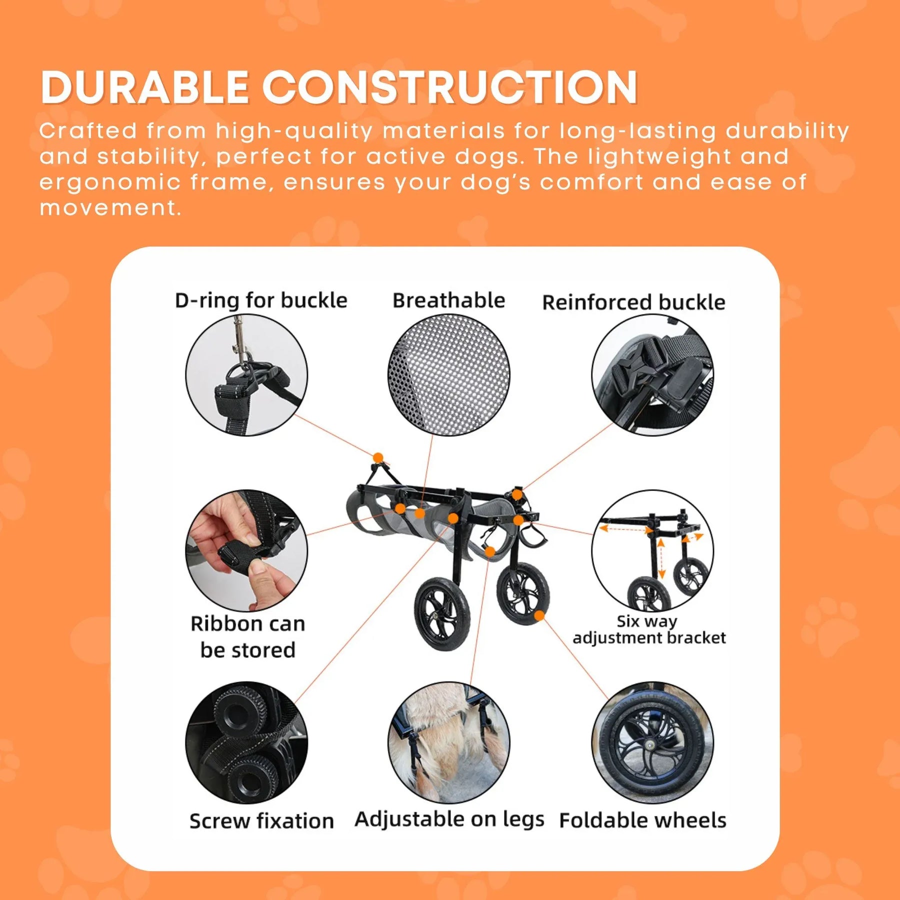 Rooster Farms Large Dog Wheelchair XL Harness - Adjustable, Durable, Lightweight