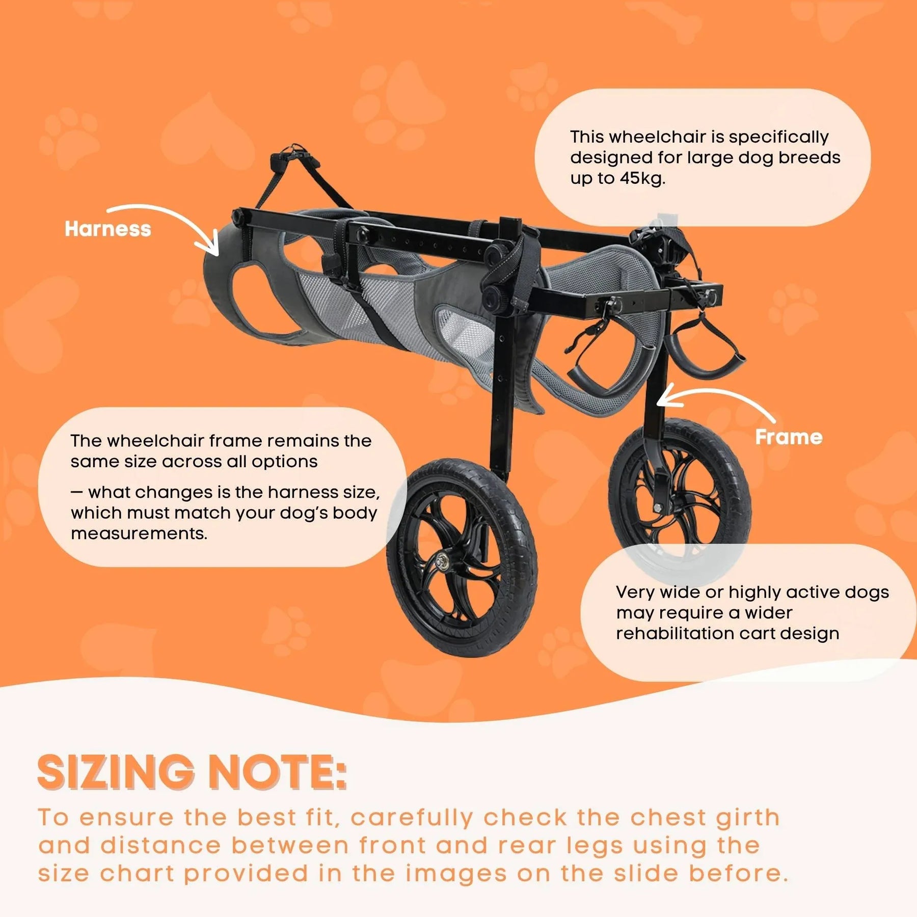 Rooster Farms Large Dog Wheelchair XL Harness - Adjustable, Durable, Lightweight