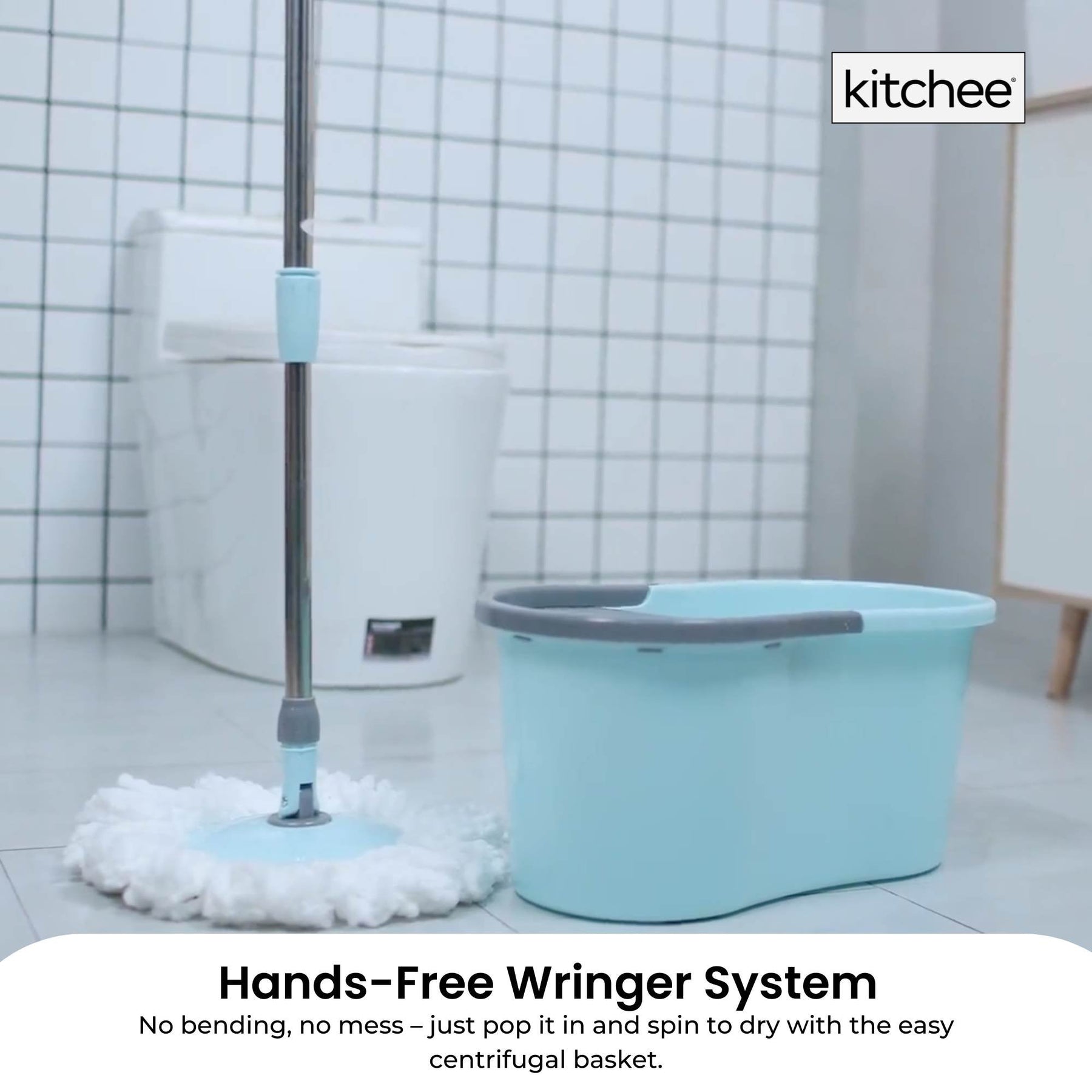 Kitchee Spin Mop & Bucket Set with Microfibre Pad - 10L