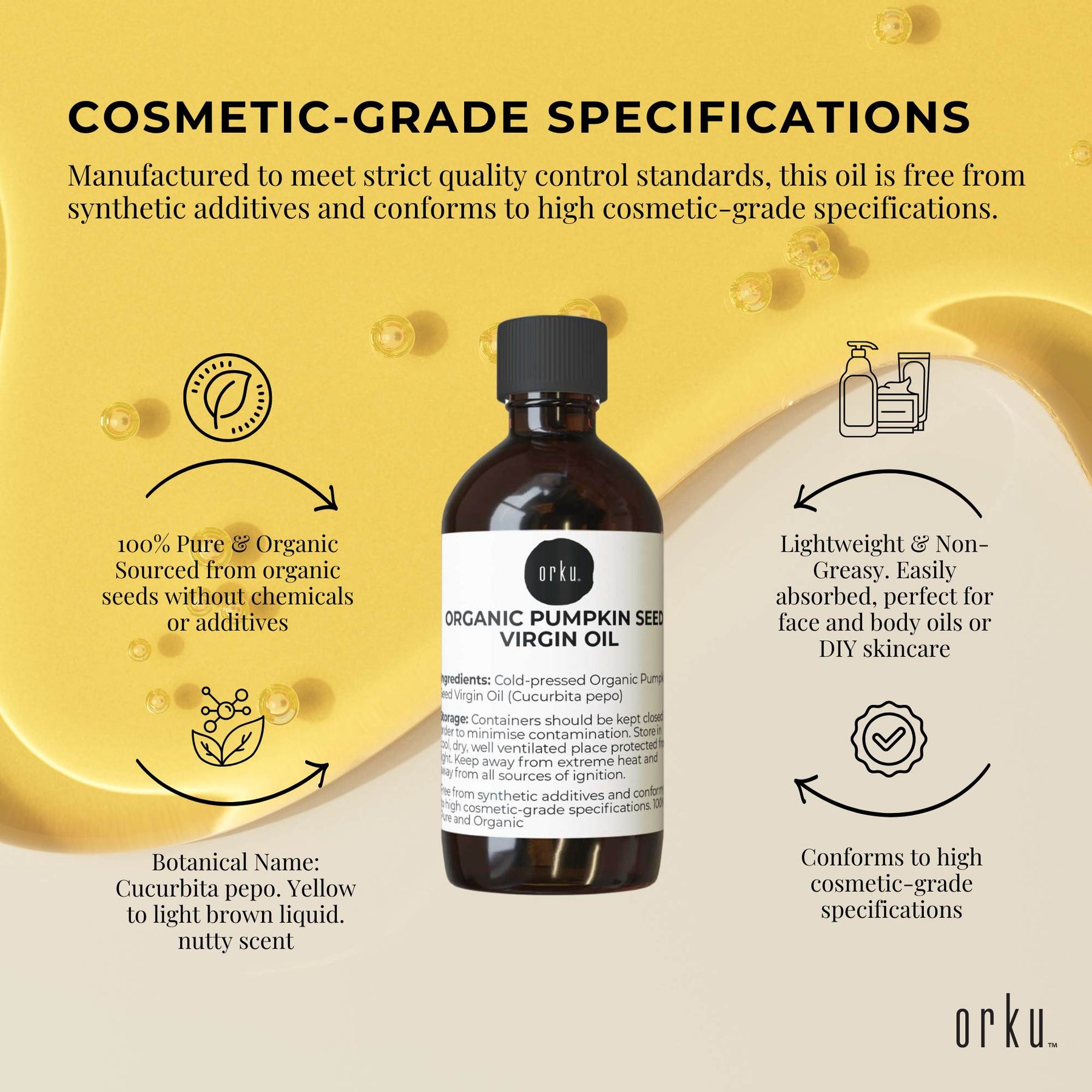 Orku Organic Pumpkin Seed Oil 250ml - Virgin Cold Pressed, 100% Pure, Cosmetic Gr. - SuperSaverAU - view 2