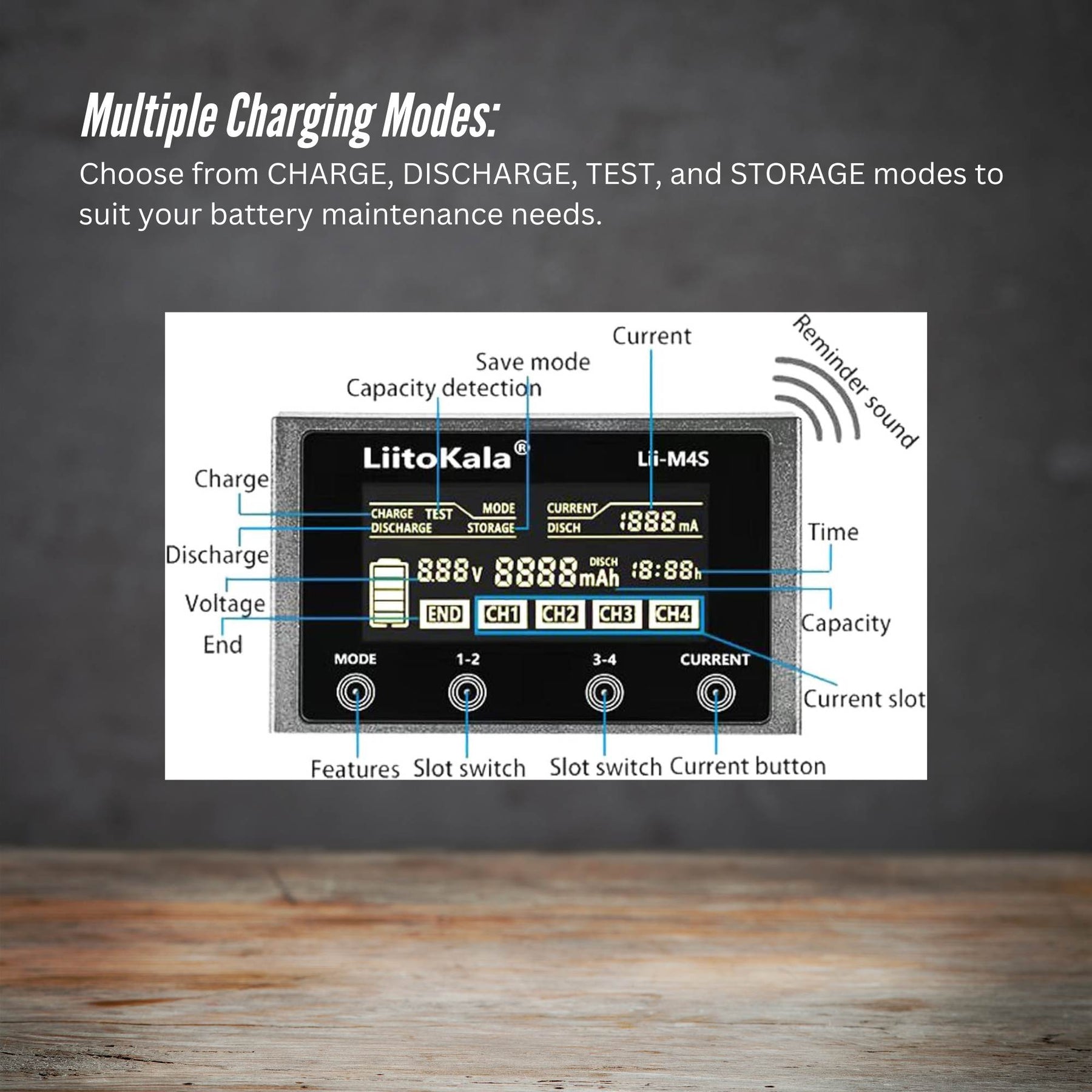 LiitoKala Lii-M4S Battery Charger LCD 4-Slot USB Li-ion NiMH Test Discharge Mode - SuperSaverAU - view 7
