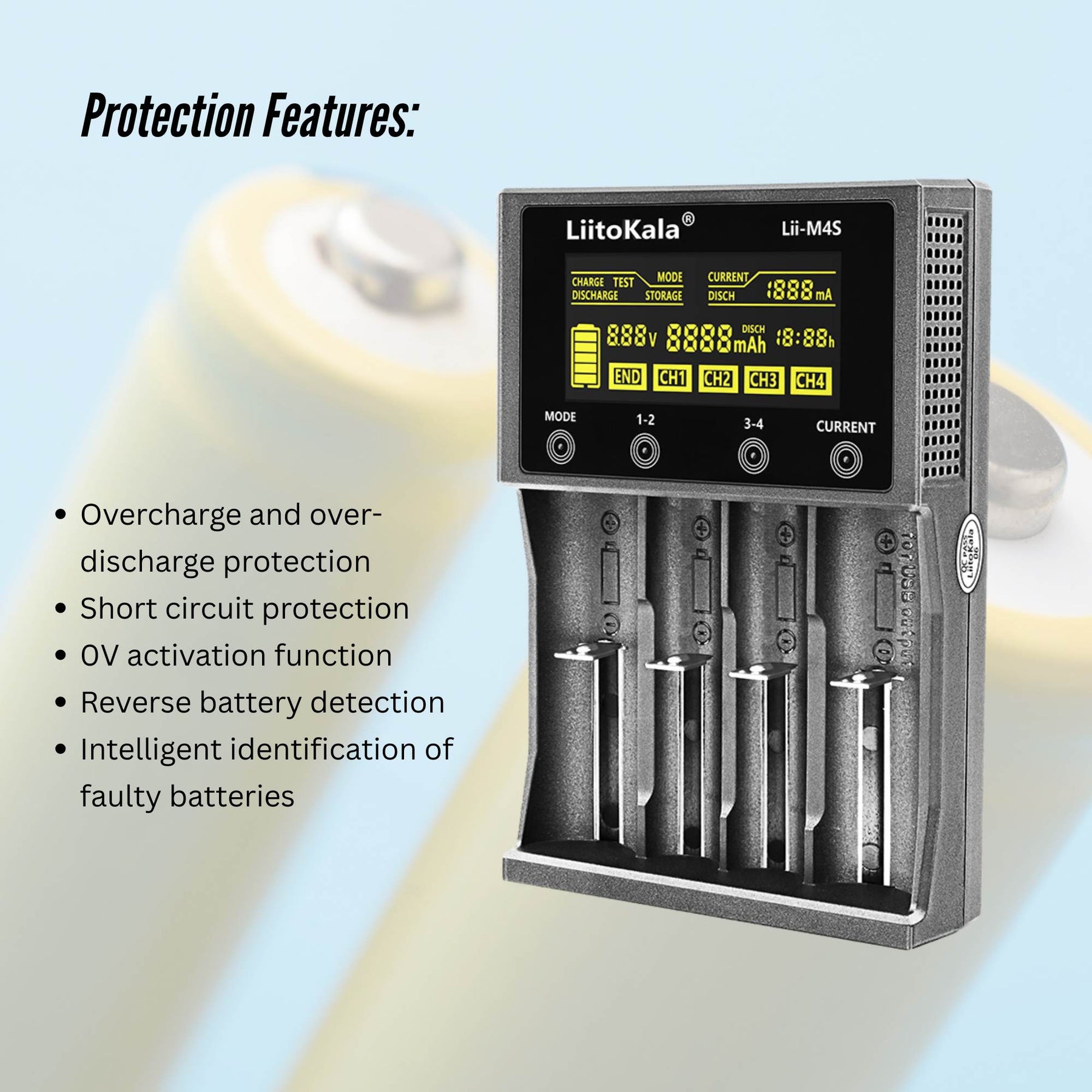 LiitoKala Lii-M4S Battery Charger LCD 4-Slot USB Li-ion NiMH Test Discharge Mode - SuperSaverAU - view 8