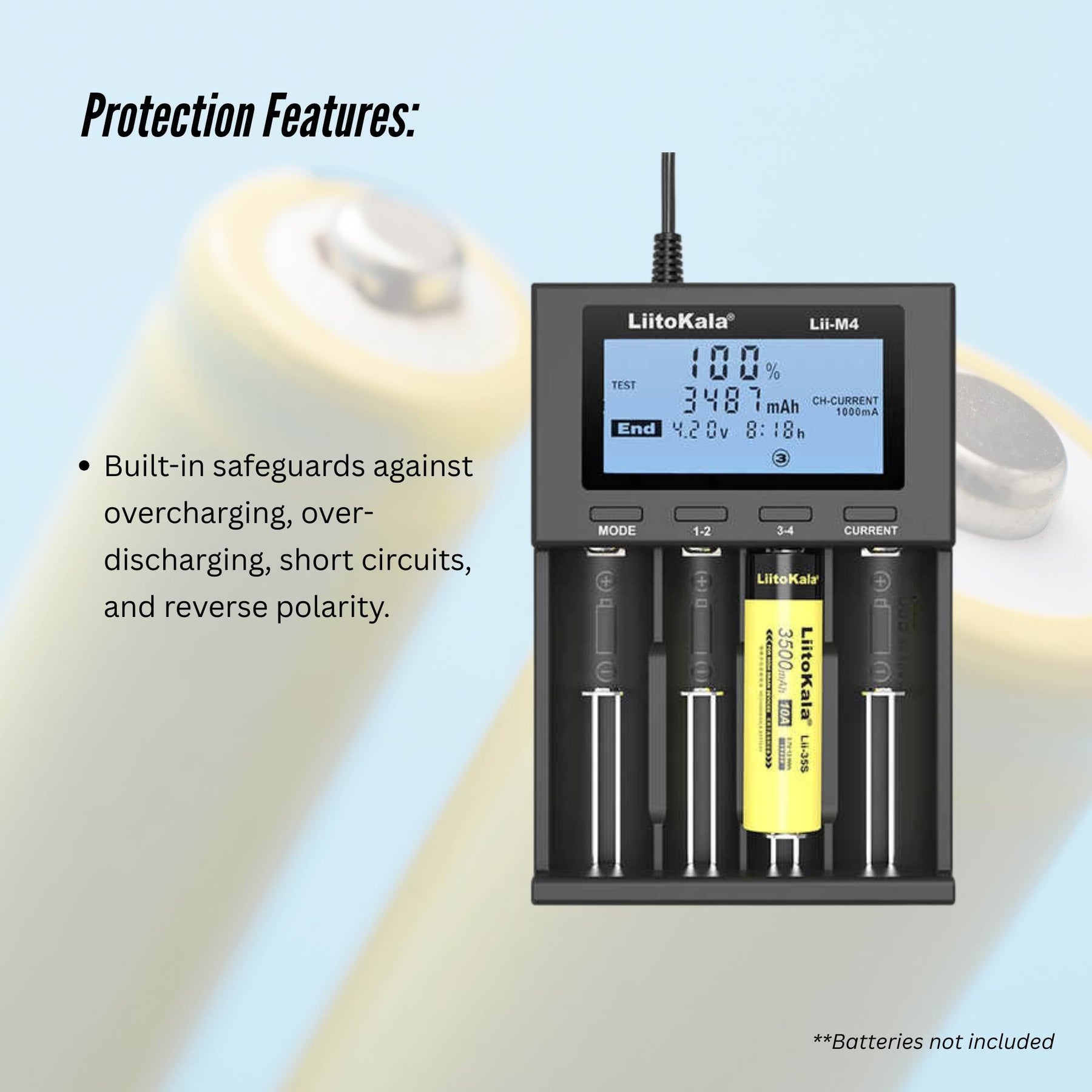 LiitoKala Lii-M4 Smart Battery Charger LCD - 4-Slot USB for 18650 AA AAA Li-ion - SuperSaverAU - view 8