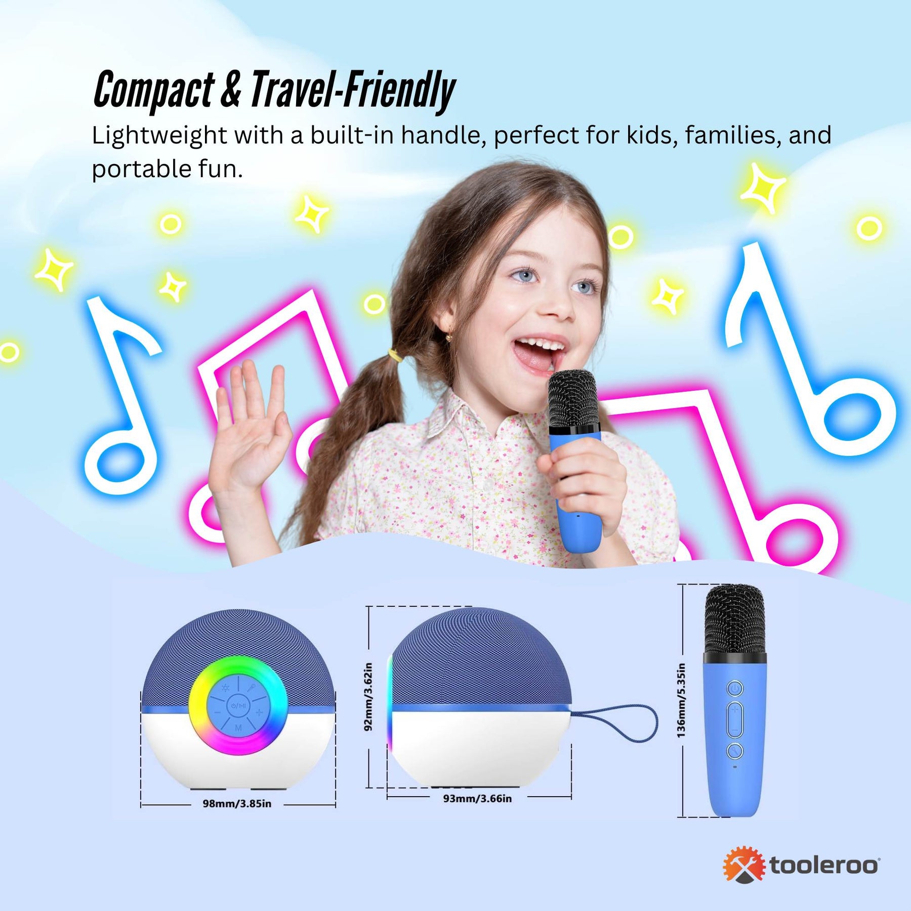 Mini Karaoke Machine and 2x Wireless Microphones Portable Bluetooth Speaker Blue - SuperSaverAU - view 4